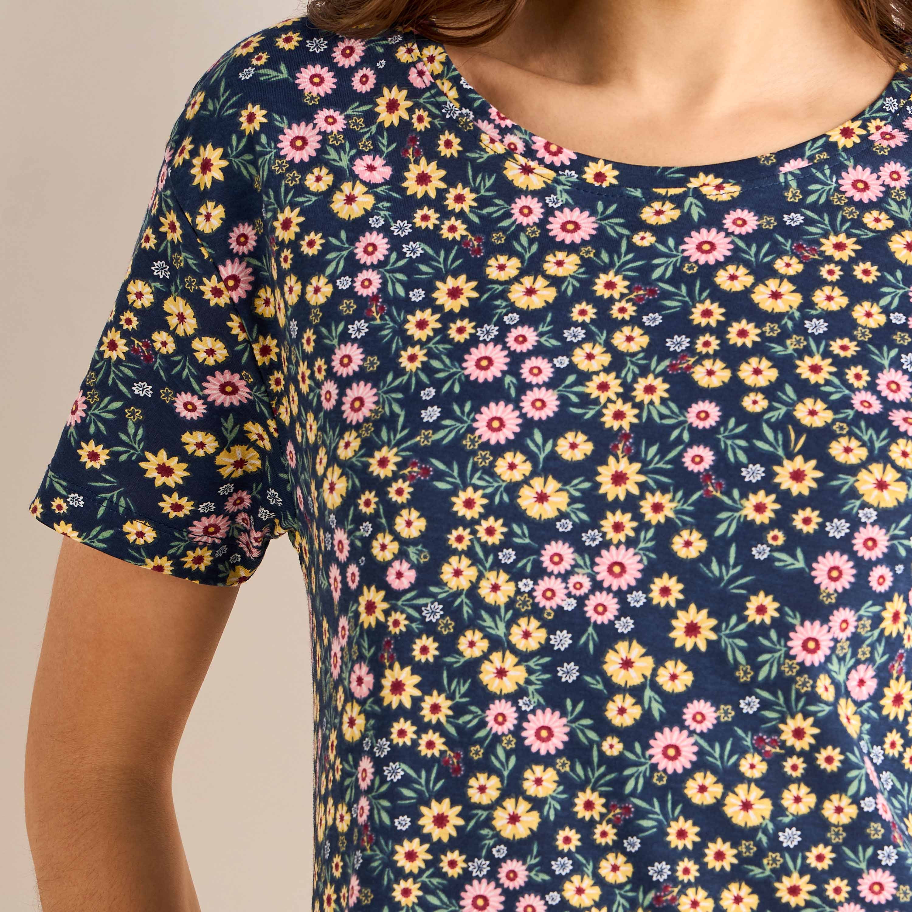 Floral Print Sleepshirt with Short Sleeves-women-clothing-nightwear-nighties-image-4