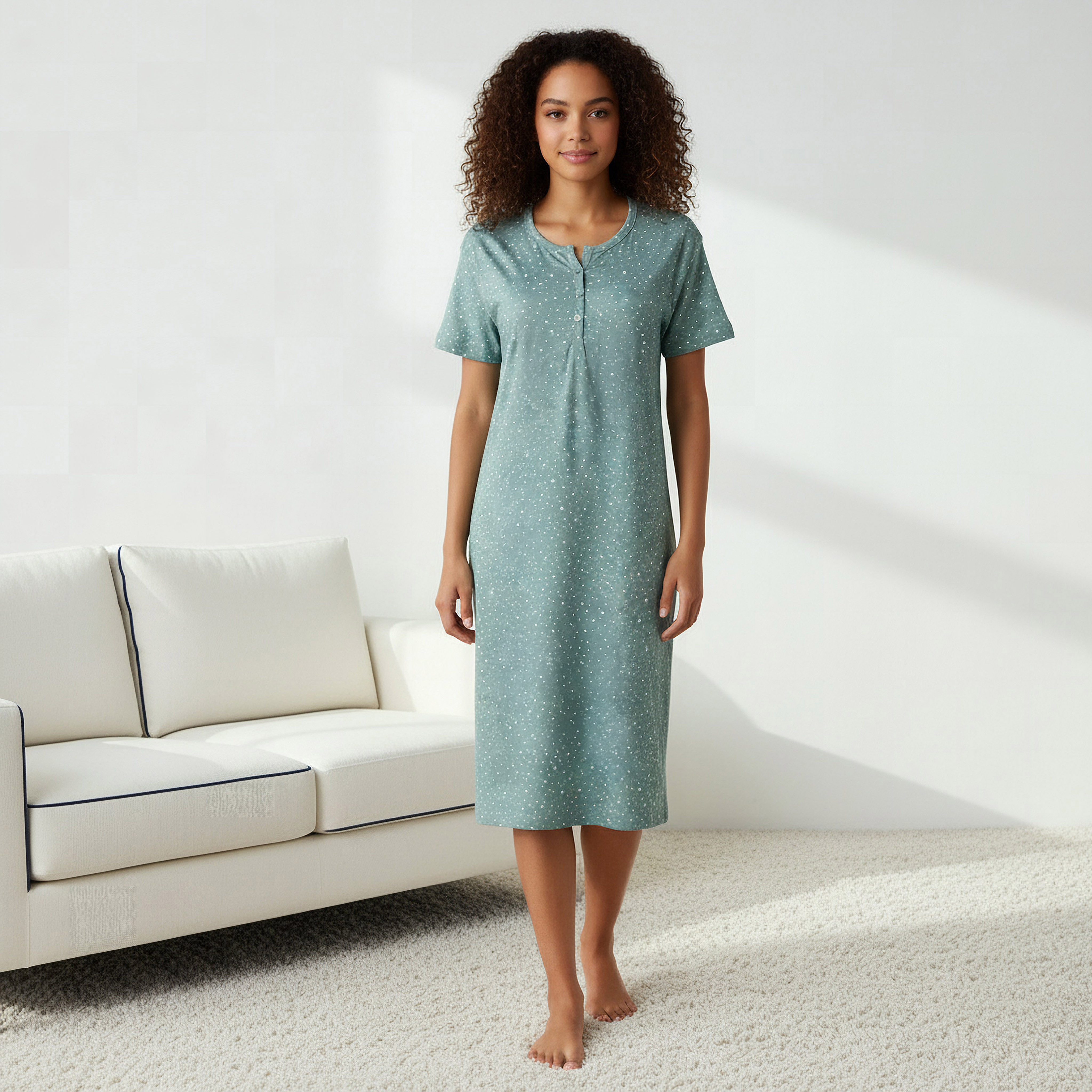 Printed Sleepshirt with Short Sleeves-women-clothing-nightwear-nighties-image-1