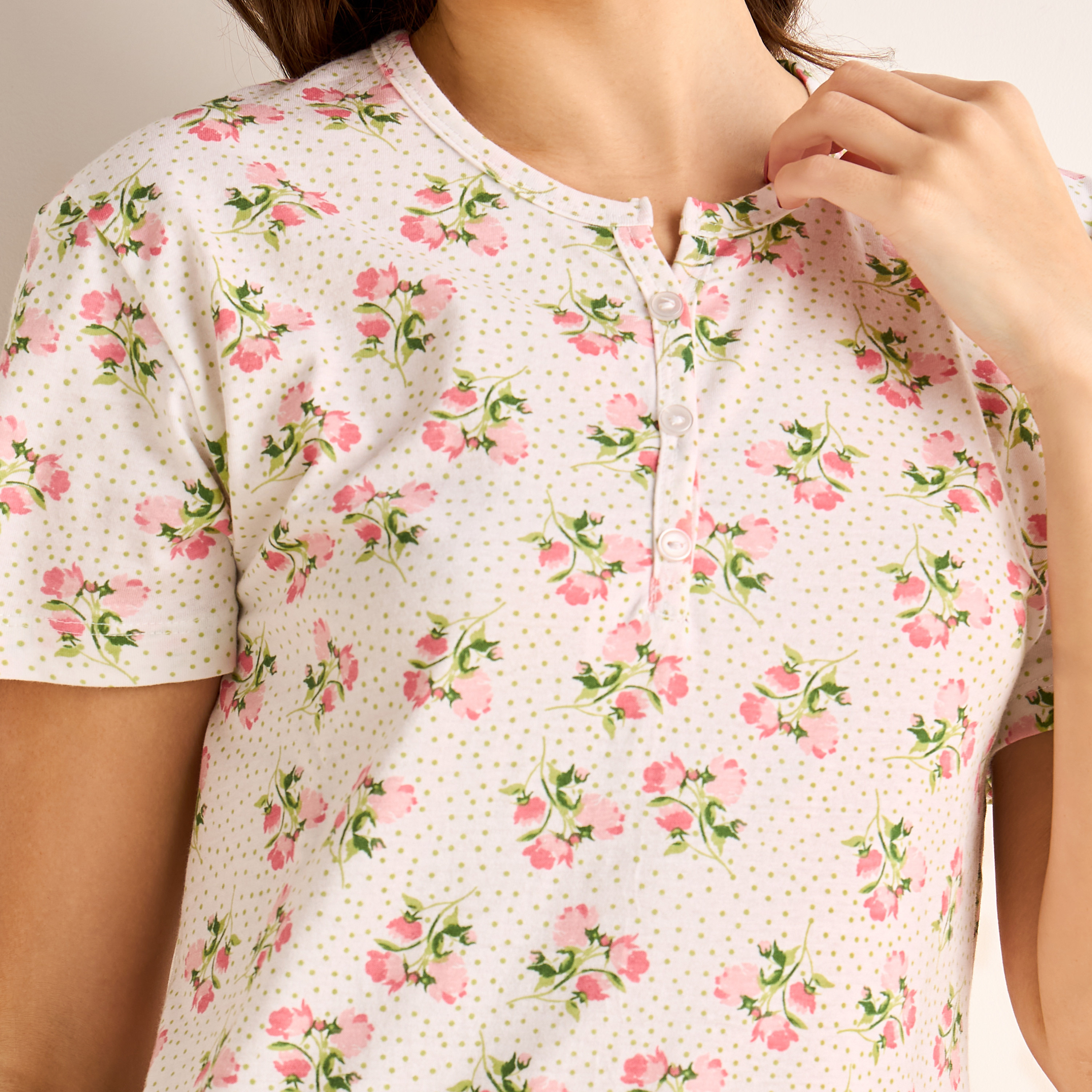 Printed Sleepshirt with Short Sleeves-women-clothing-nightwear-nighties-image-3