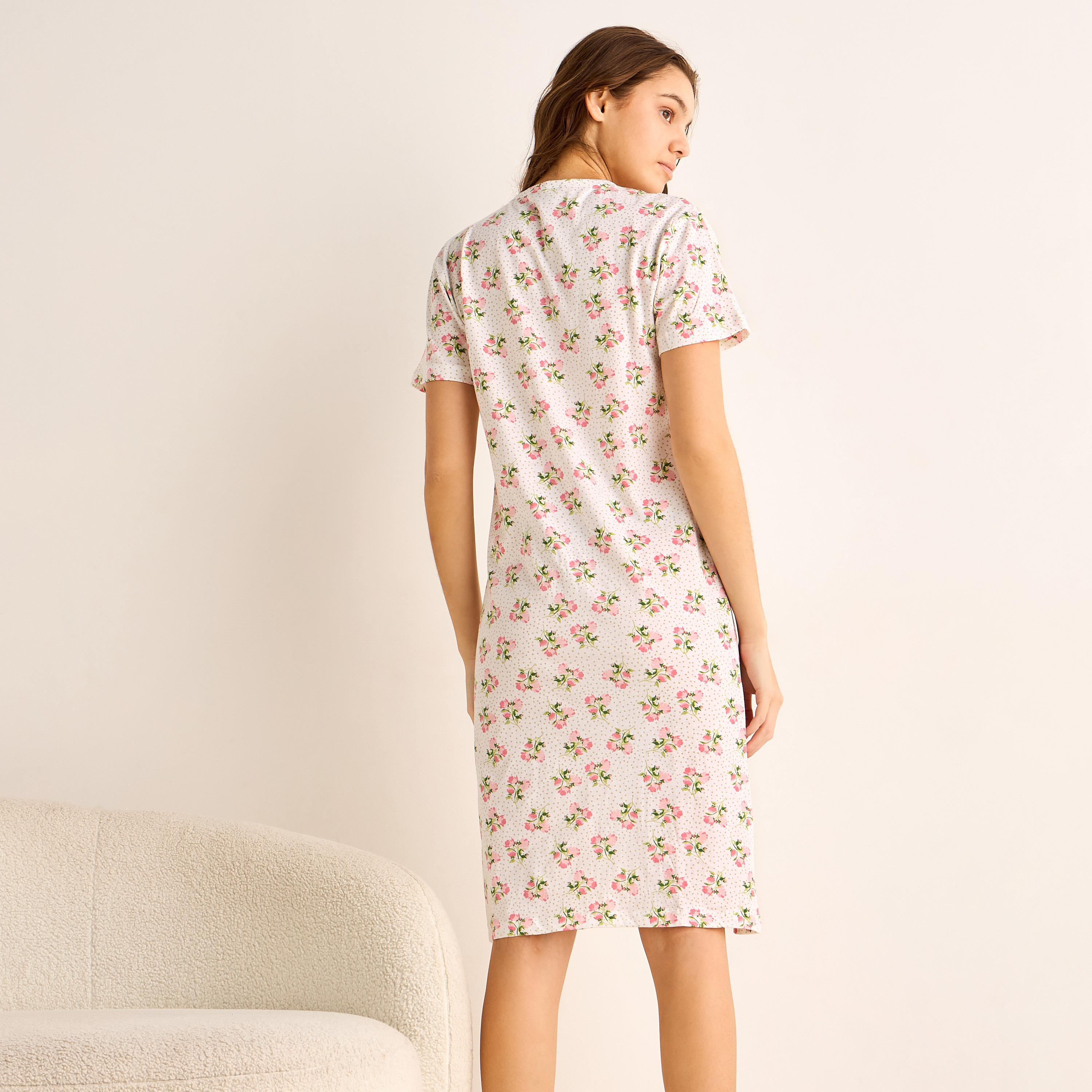 Printed Sleepshirt with Short Sleeves-women-clothing-nightwear-nighties-image-4