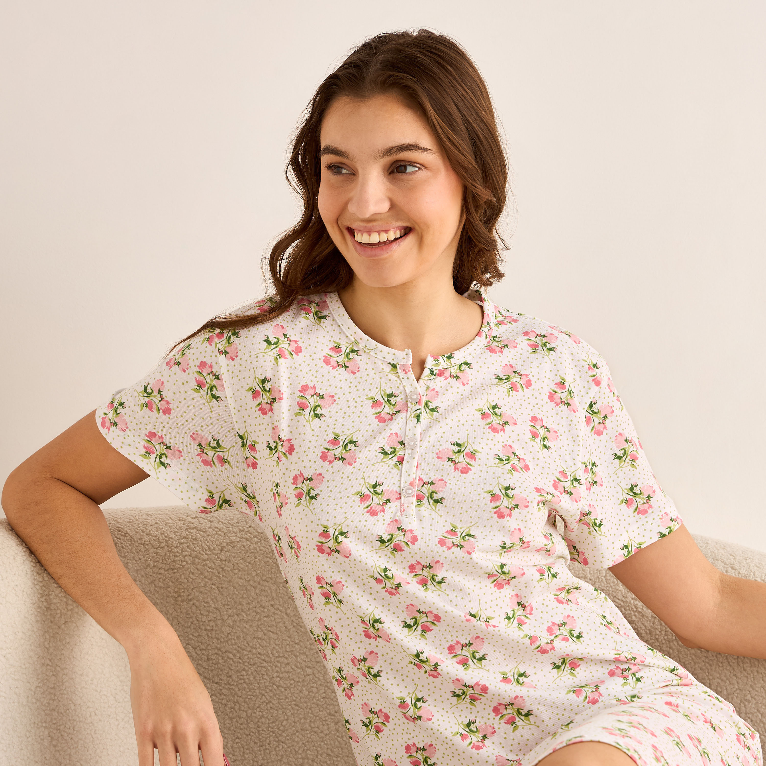 Printed Sleepshirt with Short Sleeves-women-clothing-nightwear-nighties-image-5