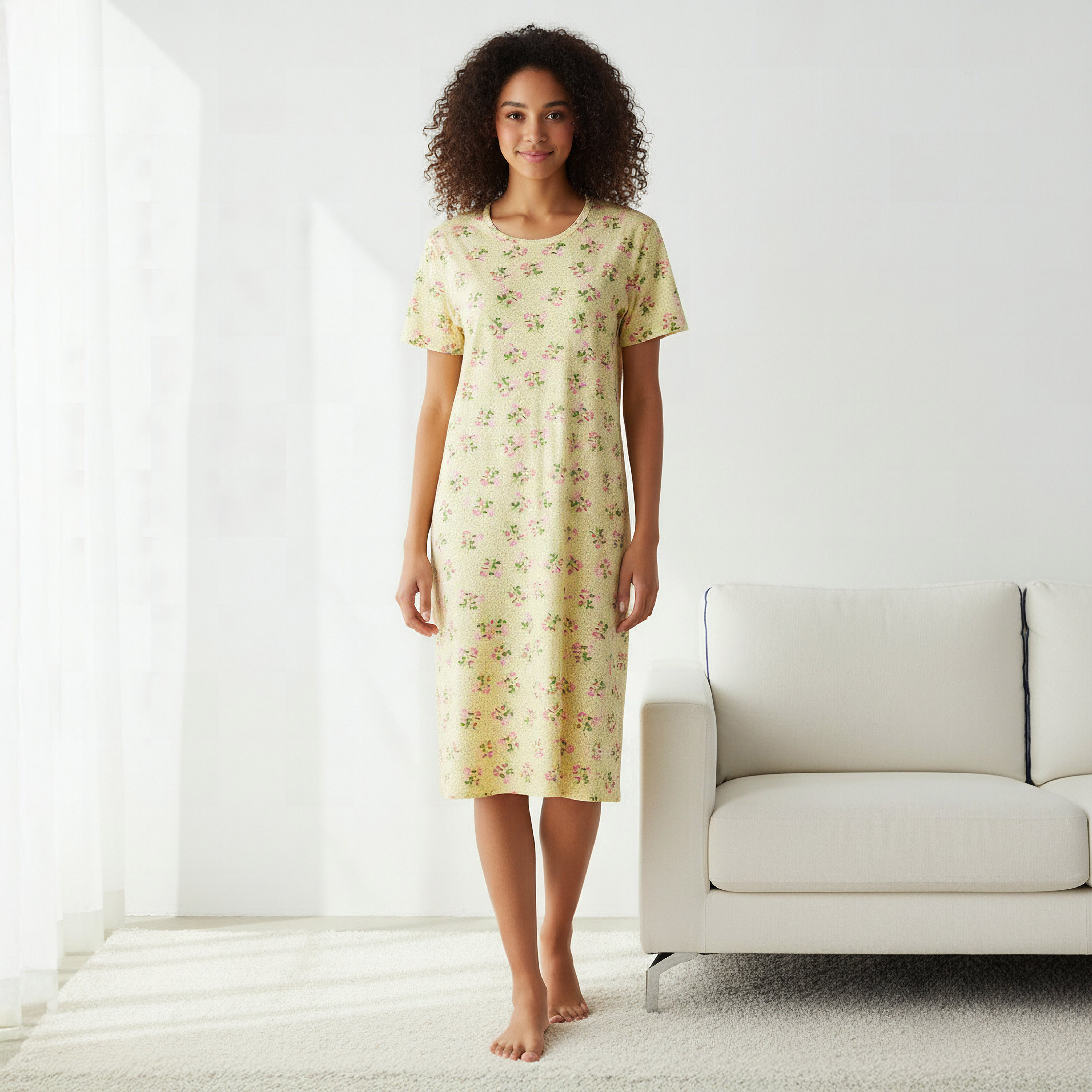 Floral Print Sleepshirt with Short Sleeves-women-clothing-nightwear-nighties-image-1