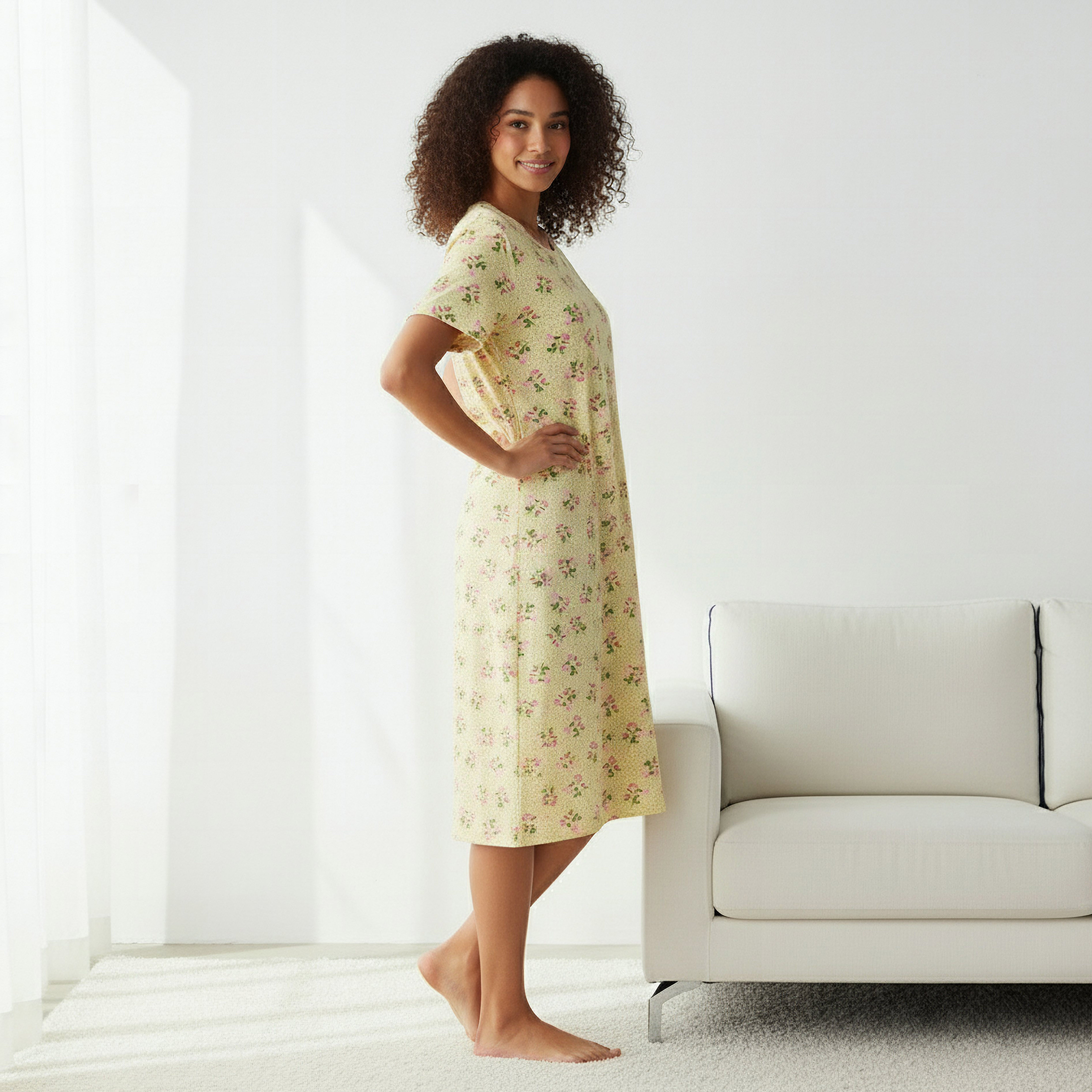 Floral Print Sleepshirt with Short Sleeves-women-clothing-nightwear-nighties-image-2