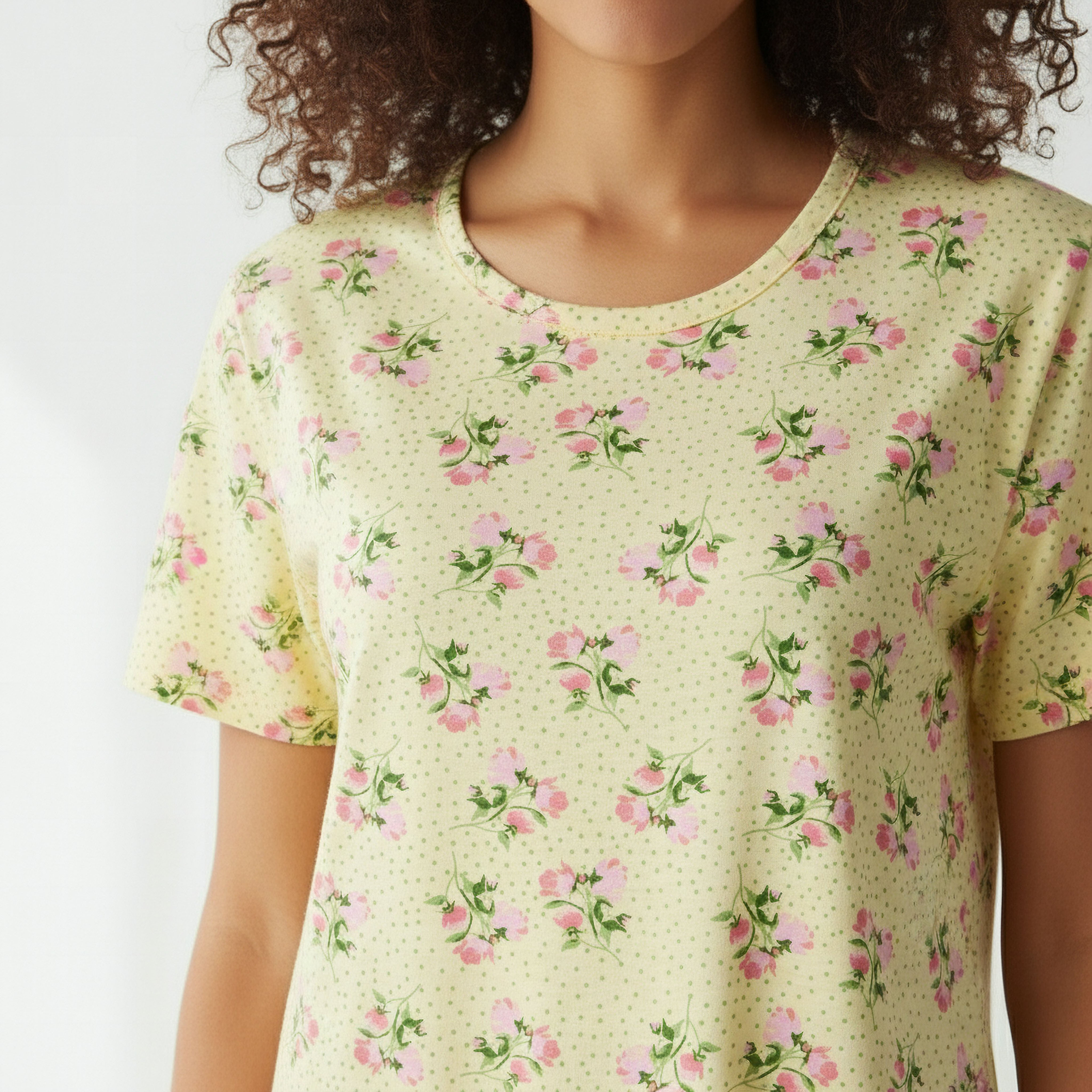Floral Print Sleepshirt with Short Sleeves-women-clothing-nightwear-nighties-image-4