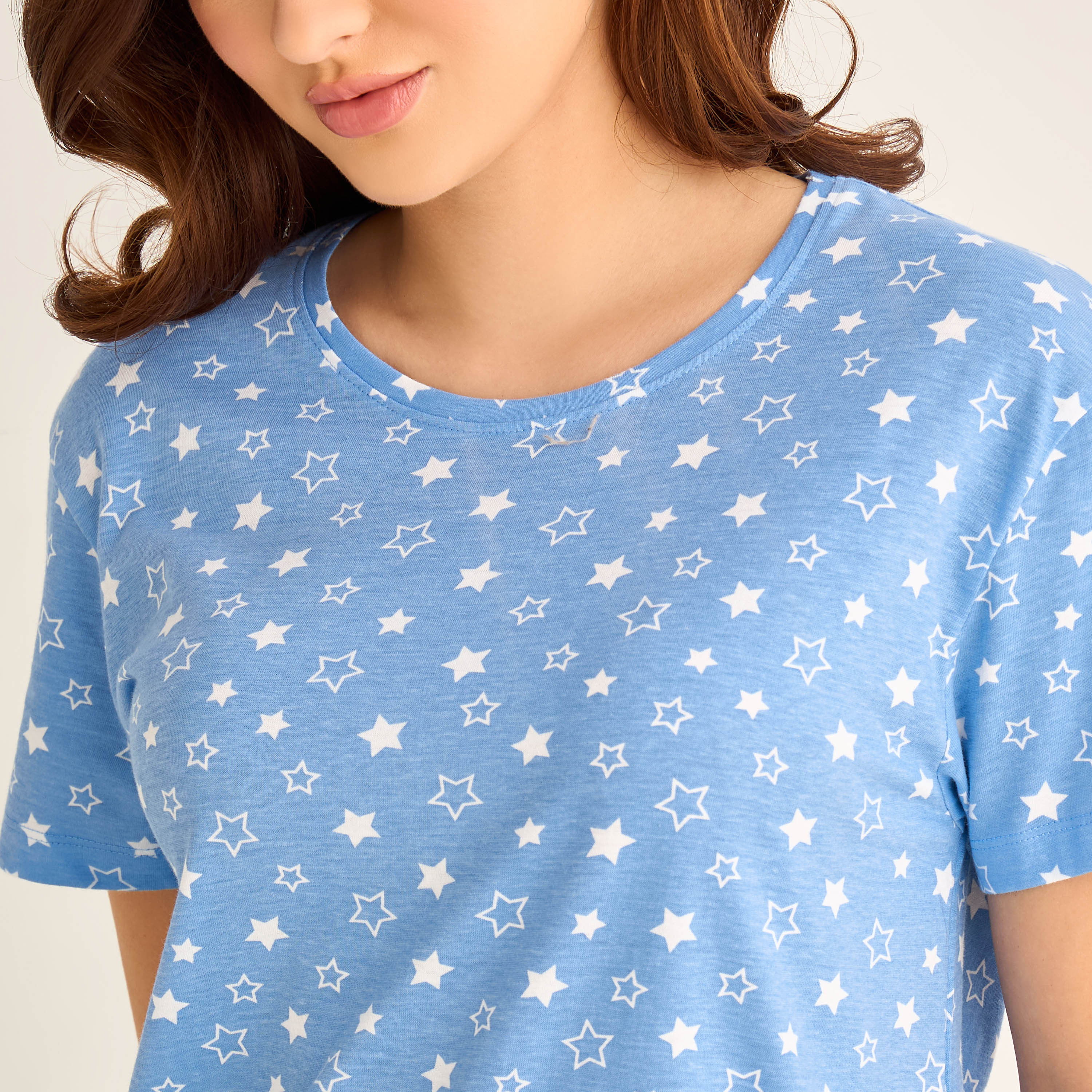 Printed Sleepshirt with Short Sleeves-women-clothing-nightwear-nighties-image-4