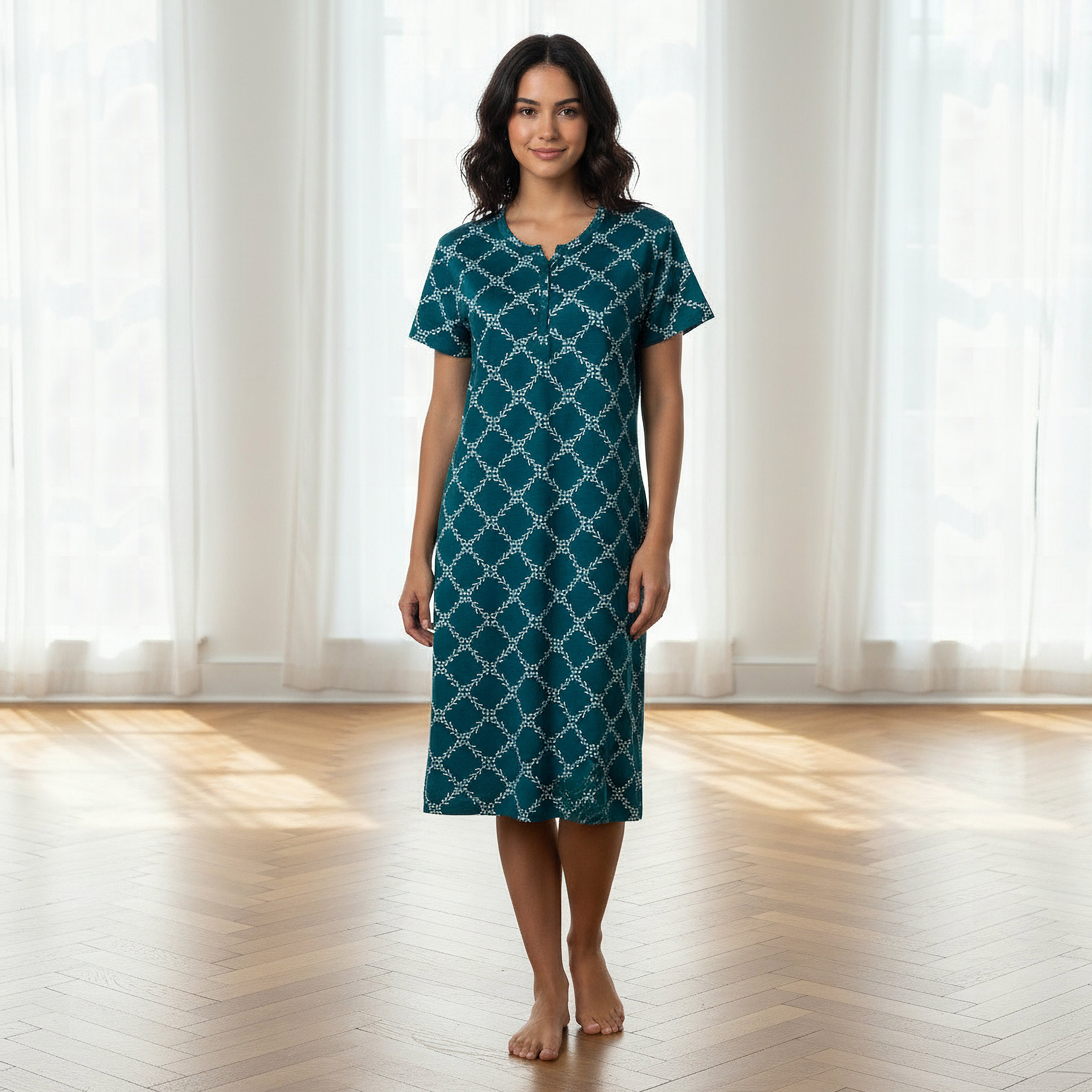 Printed Sleepshirt with Short Sleeves-women-clothing-nightwear-nighties-image-1