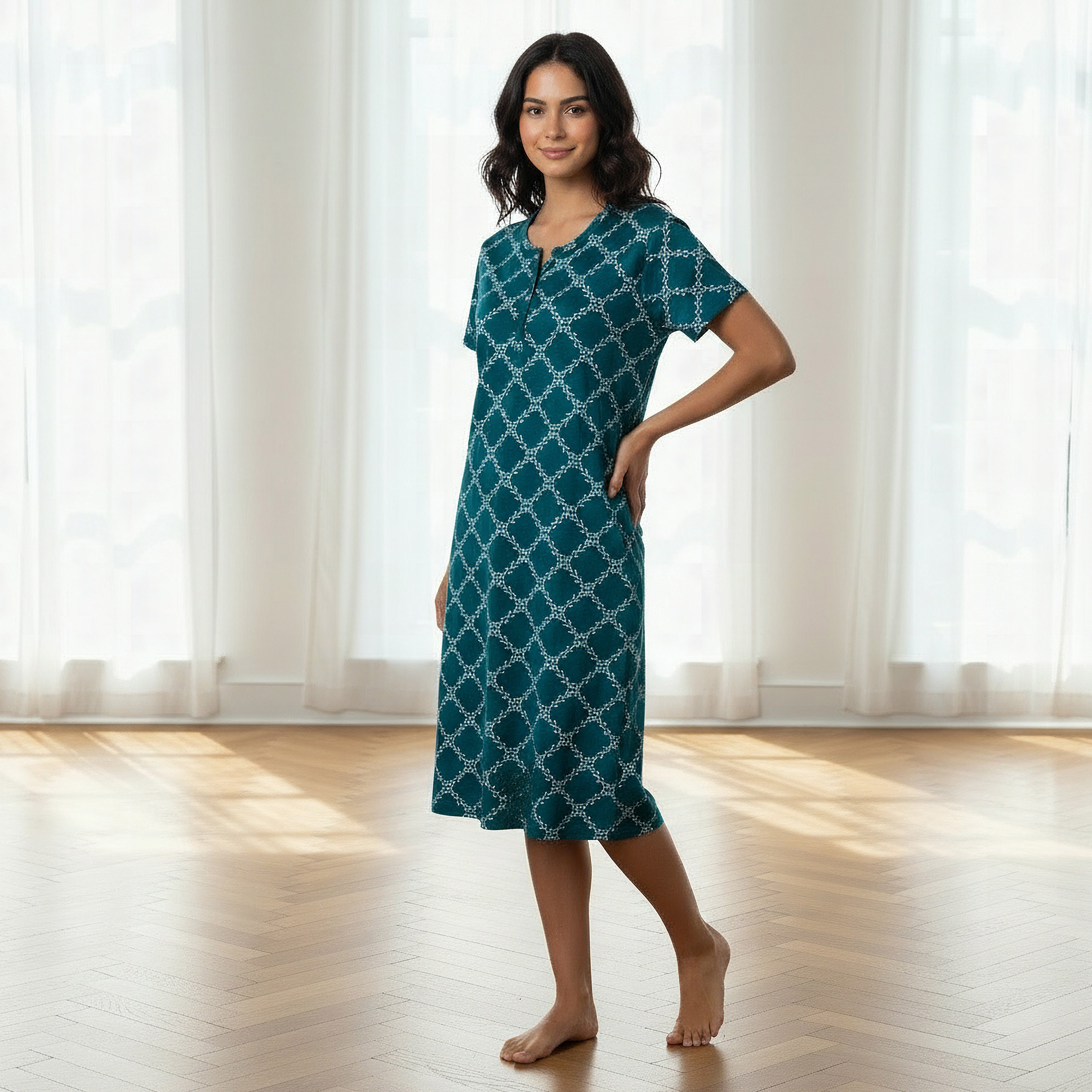 Printed Sleepshirt with Short Sleeves-women-clothing-nightwear-nighties-image-2