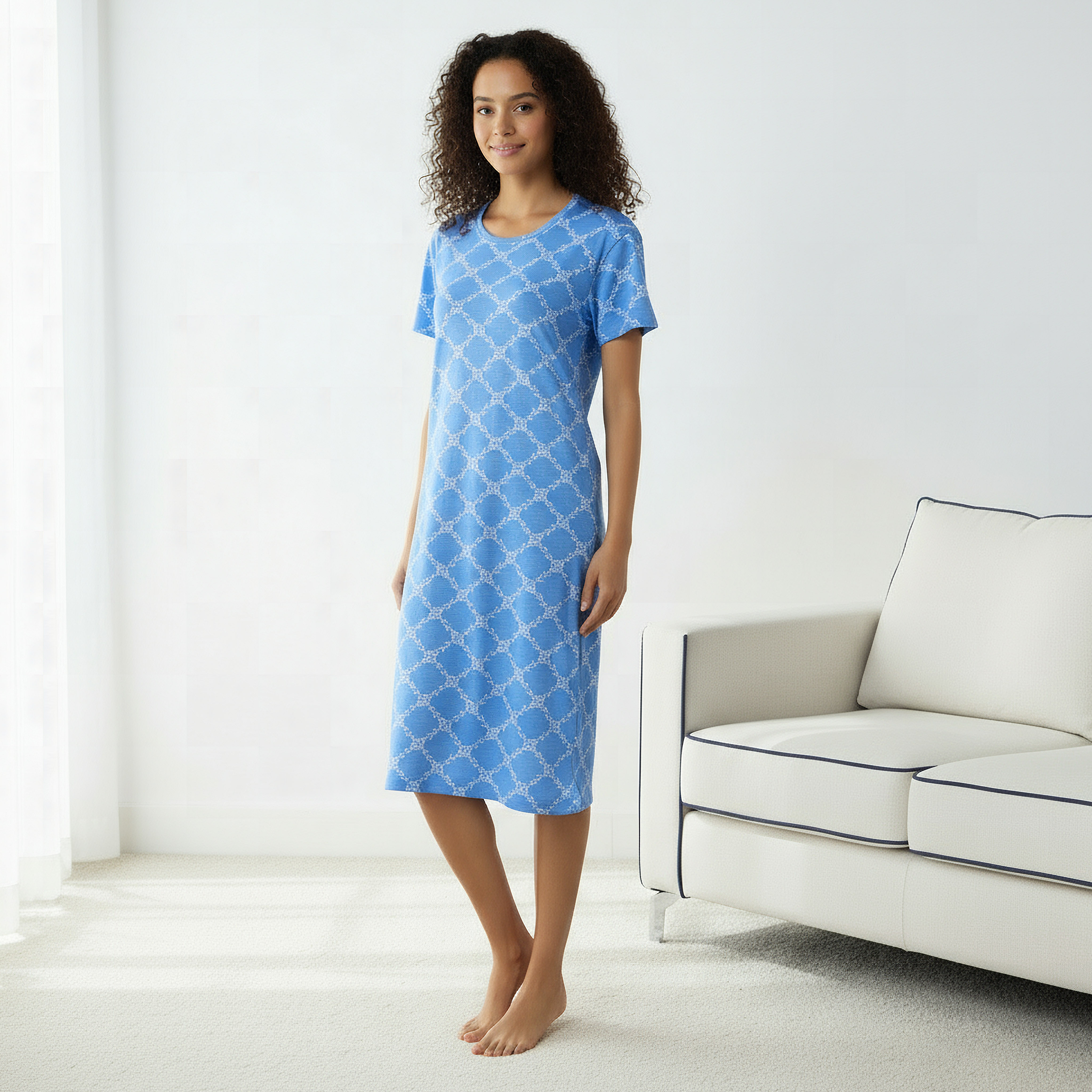 Printed Sleepshirt with Short Sleeves-women-clothing-nightwear-nighties-image-2