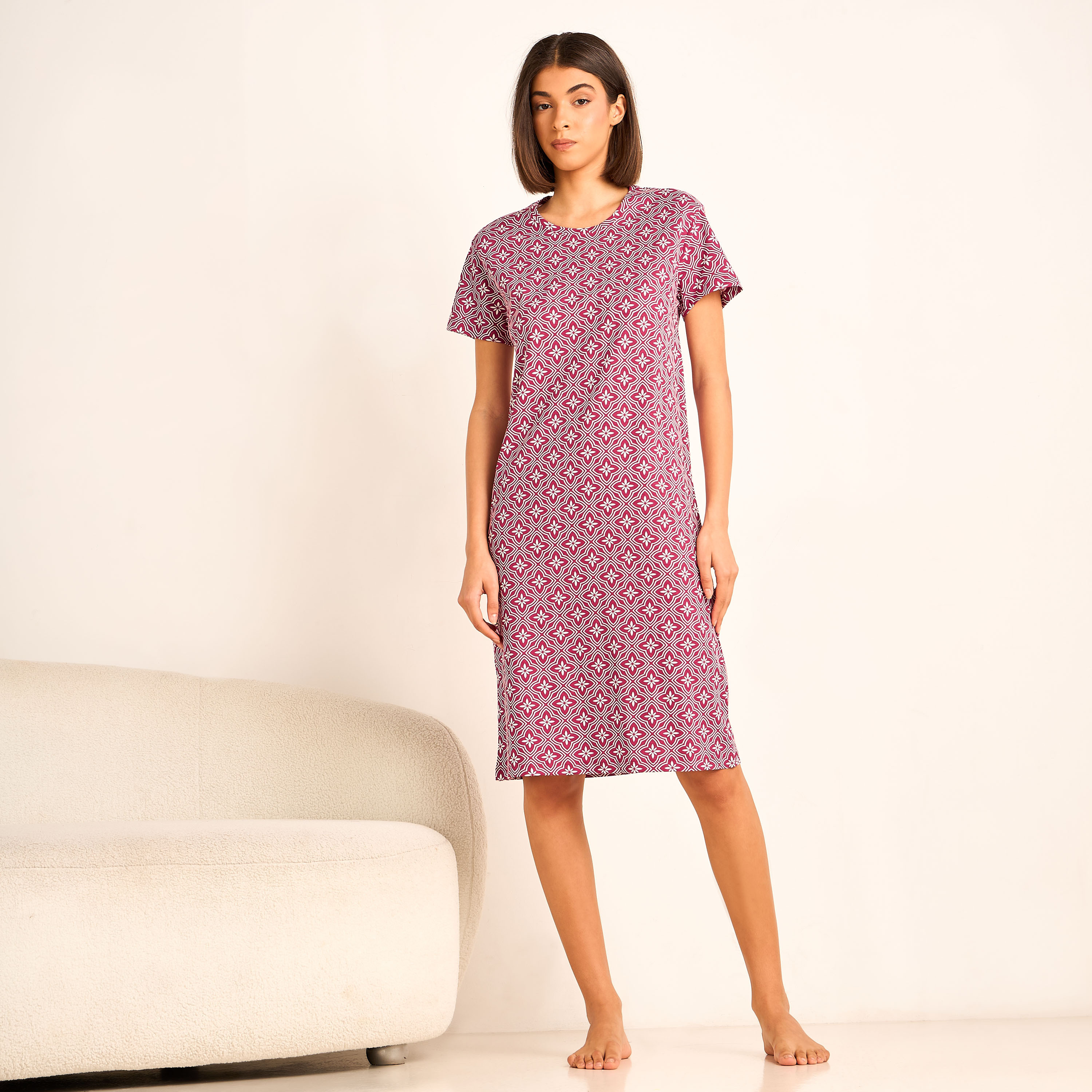 Printed Sleepshirt with Short Sleeves-women-clothing-nightwear-nighties-image-2