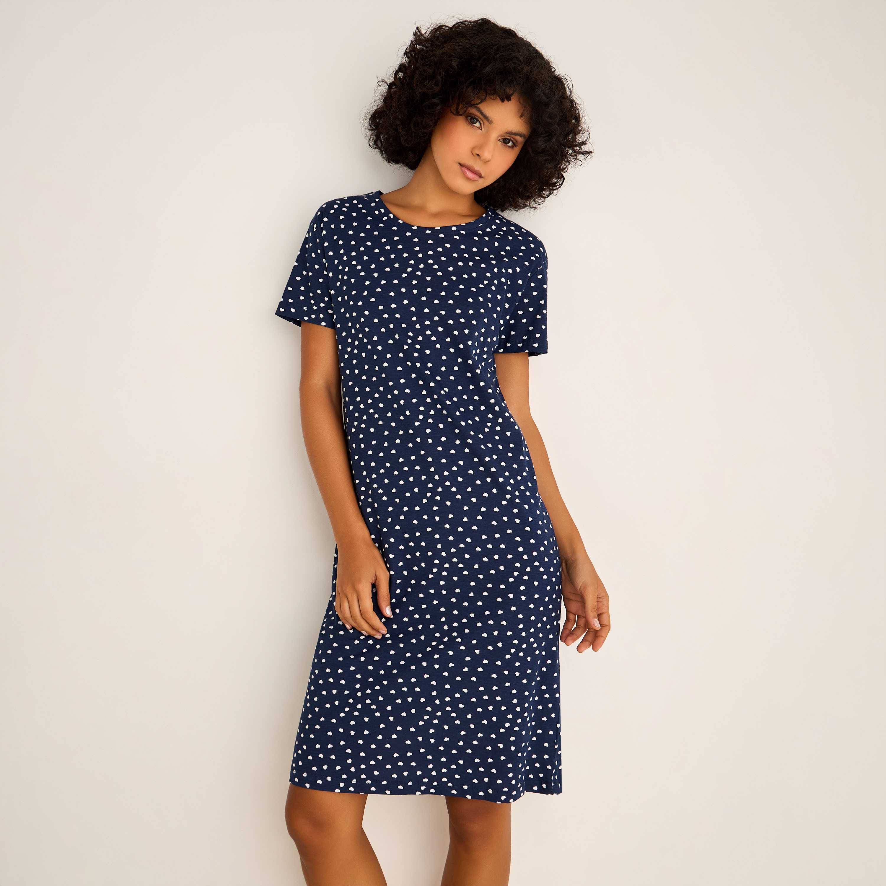 Printed Sleepshirt with Short Sleeves-women-clothing-nightwear-nighties-image-1