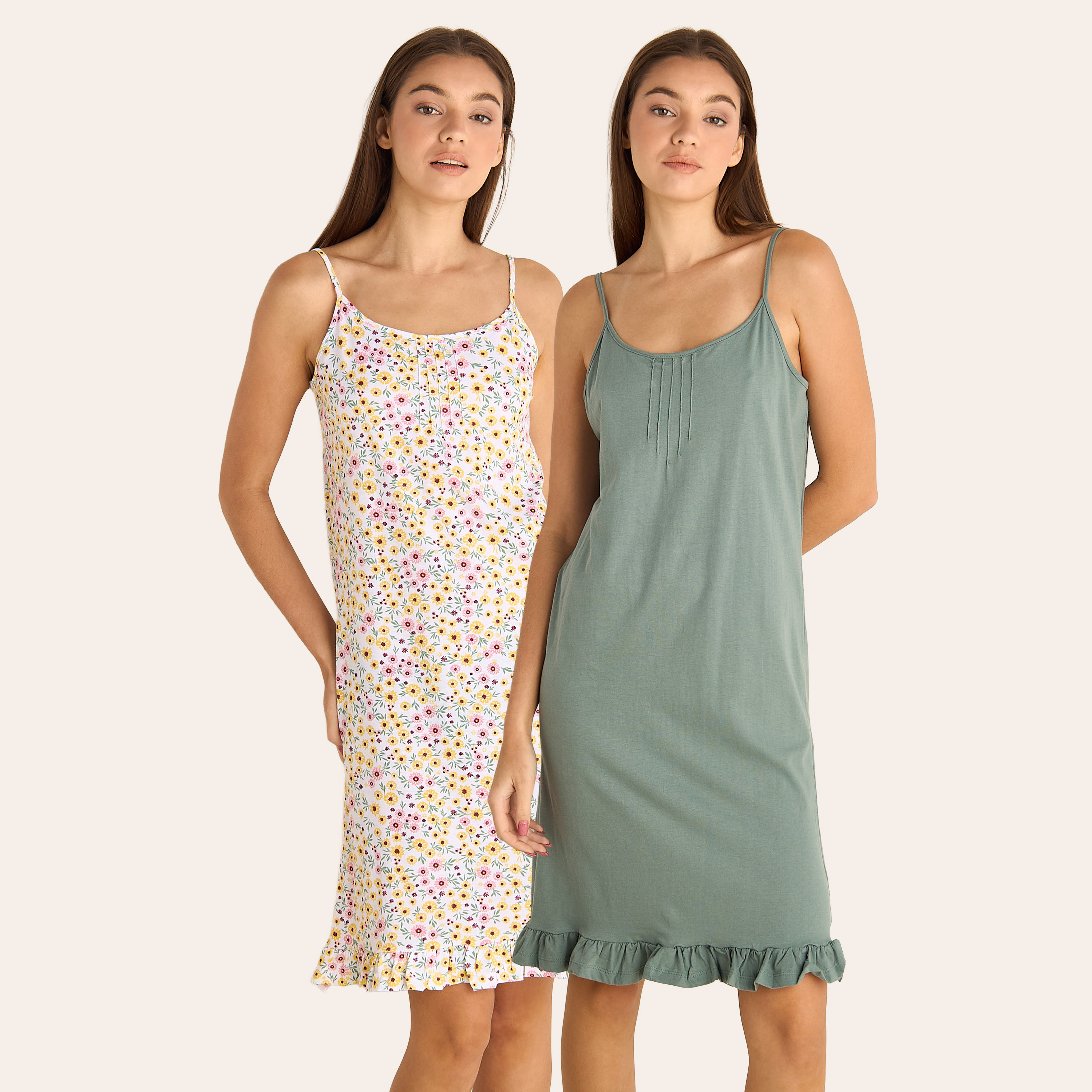 Set of 2 - Midi Slip Dress Strappy Ruffled Hem Cotton-PROMO_SP_AE_2FOR99_110625-image-1