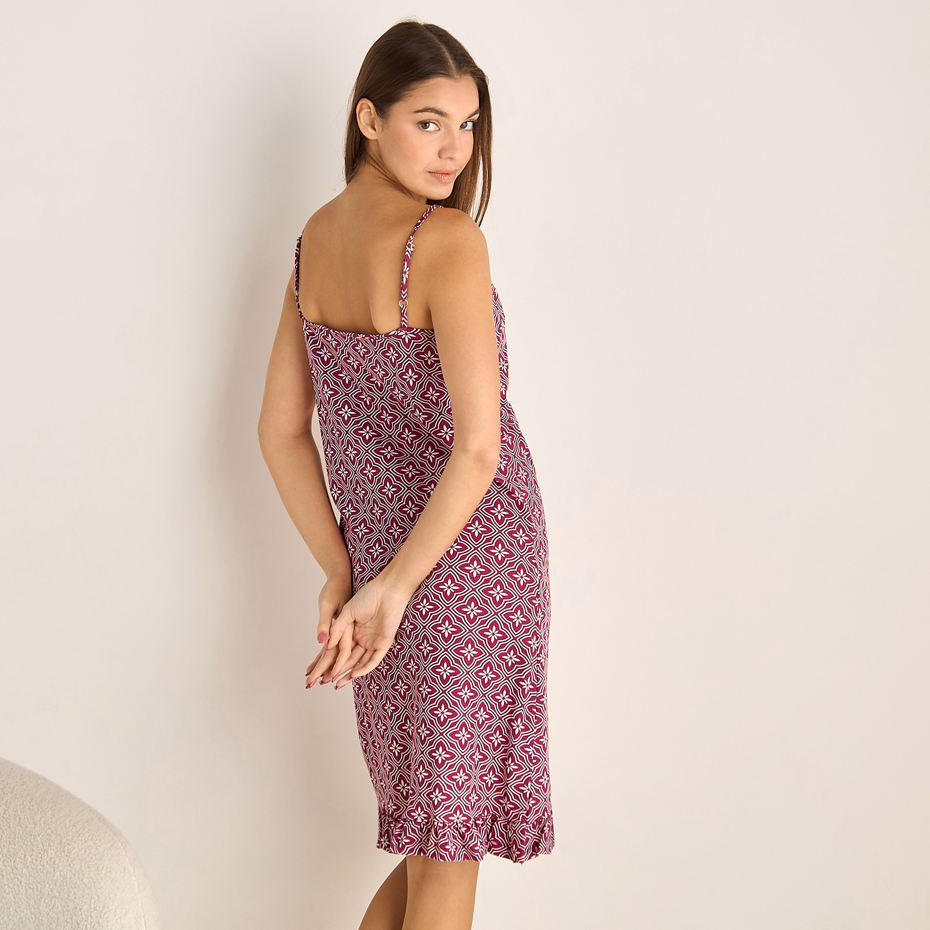 Set of 2 - Midi Slip Dress Strappy Ruffled Hem Cotton-women-clothing-nightwear-nighties-image-3
