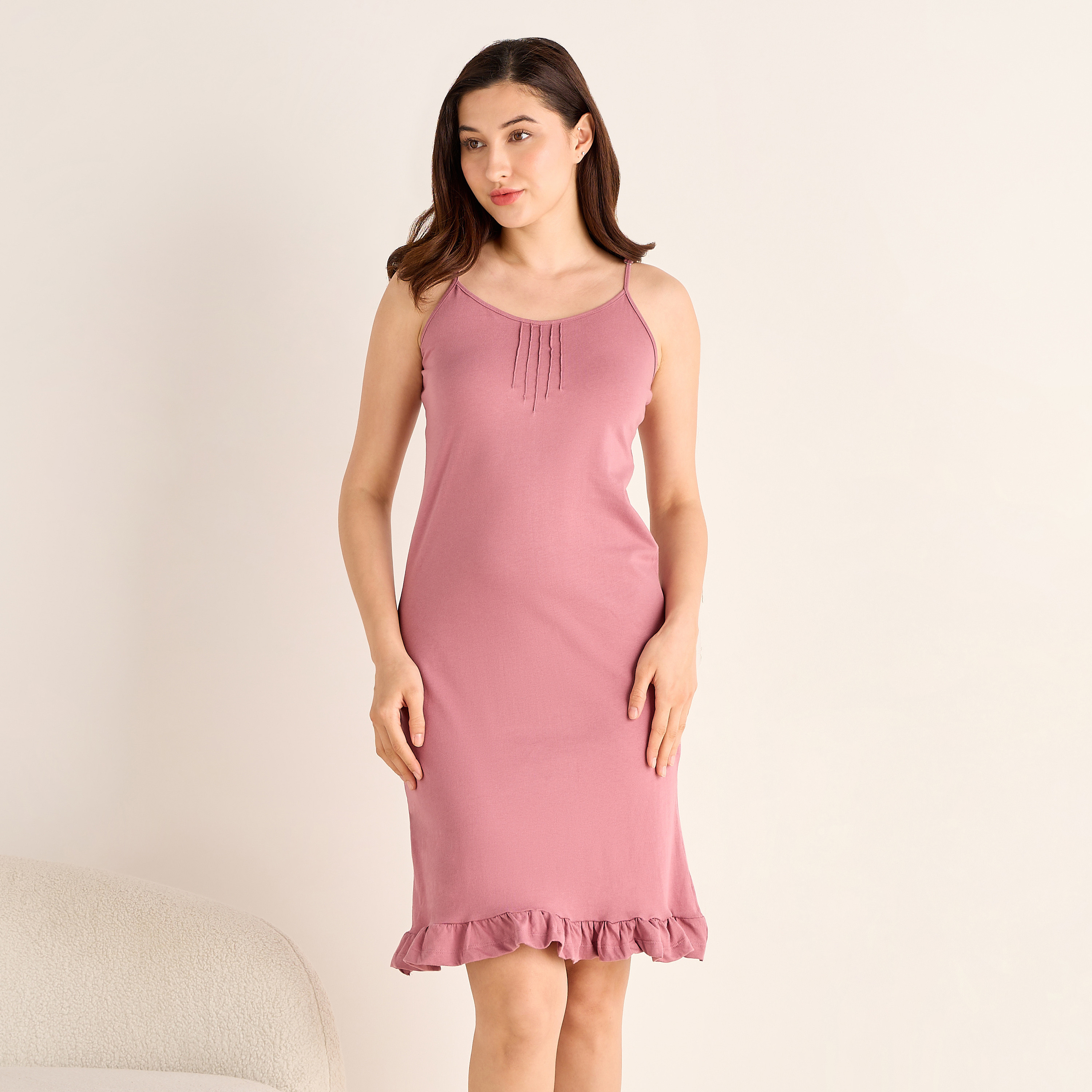 Set of 2 - Midi Slip Dress Strappy Ruffled Hem Cotton-women-clothing-nightwear-nighties-image-7