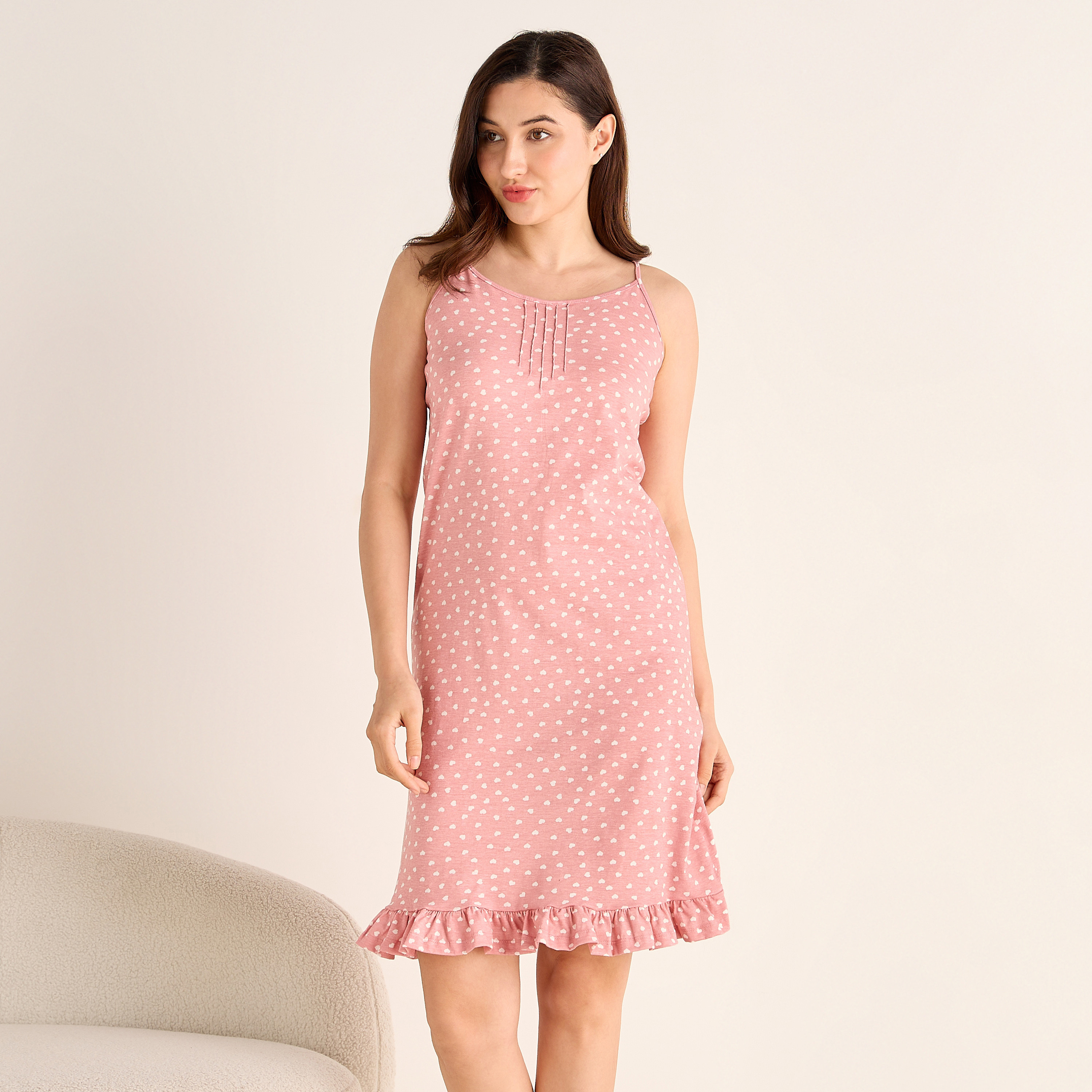 Set of 2 - Midi Slip Dress Strappy Ruffled Hem Cotton-women-clothing-nightwear-nighties-image-7