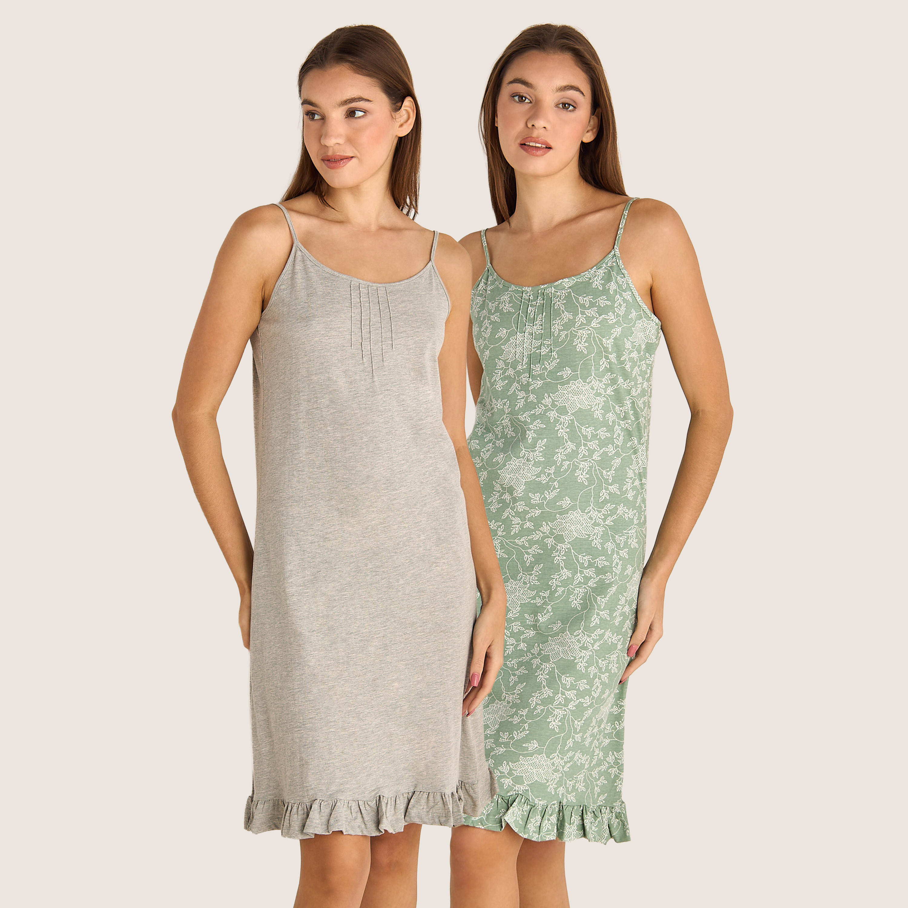 Set of 2 - Midi Slip Dress Strappy Ruffled Hem Cotton-PROMO_SP_AE_2FOR99_110625-image-1