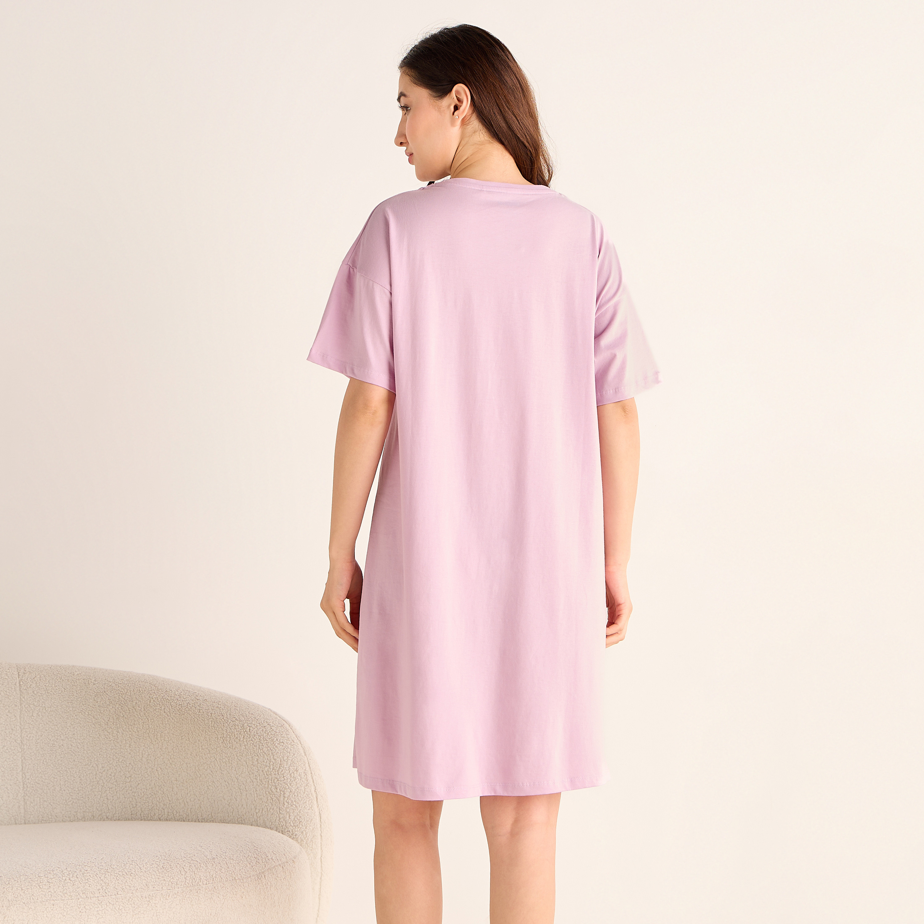 فستان قطن ميدي سليب بحمّالات كشكش من سبلاش فاڤ - طقم من قطعتين-women-clothing-nightwear-nighties-image-4