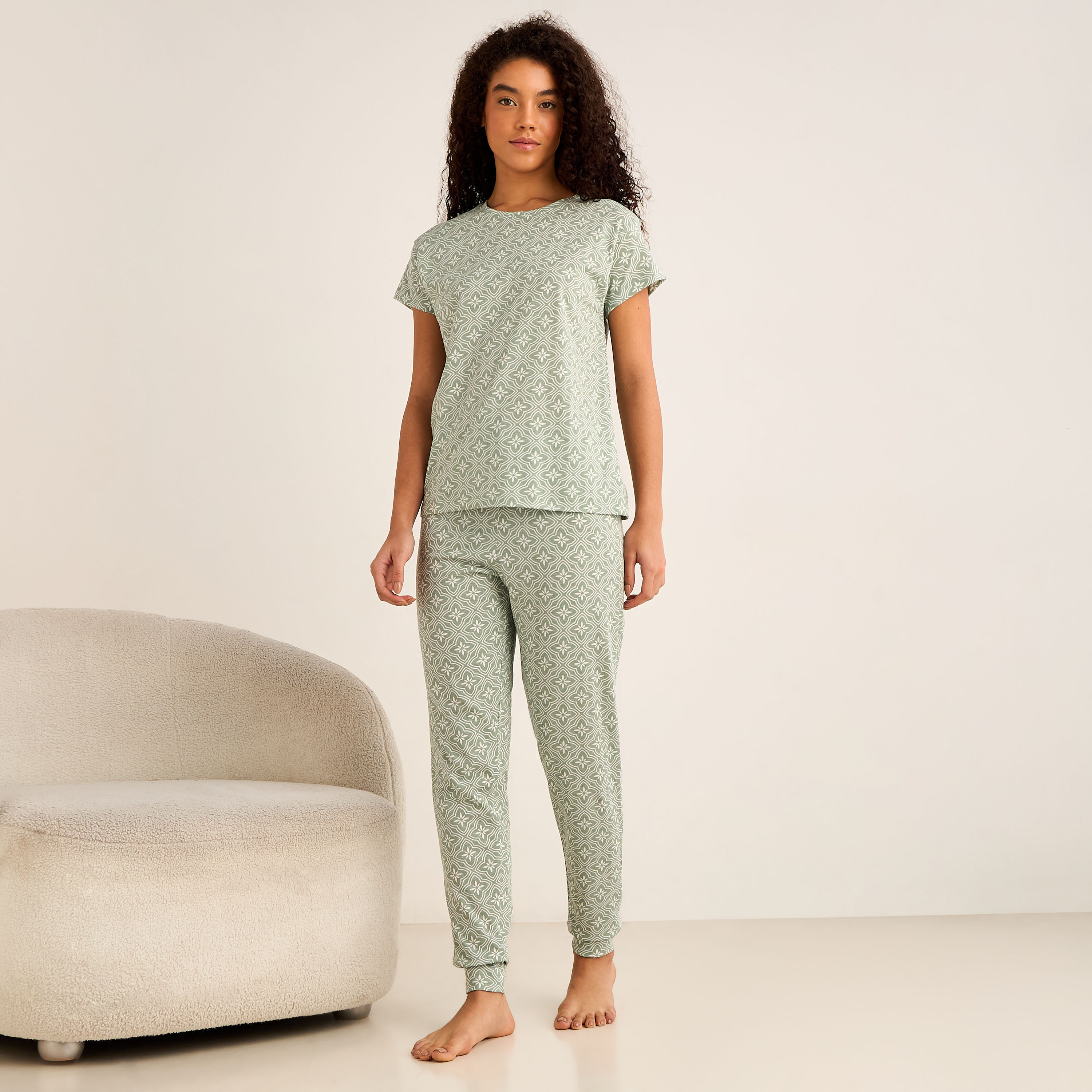 Pyjama Set Printed T-shirt & Pyjama-women-clothing-nightwear-pyjamas-longsets-image-1