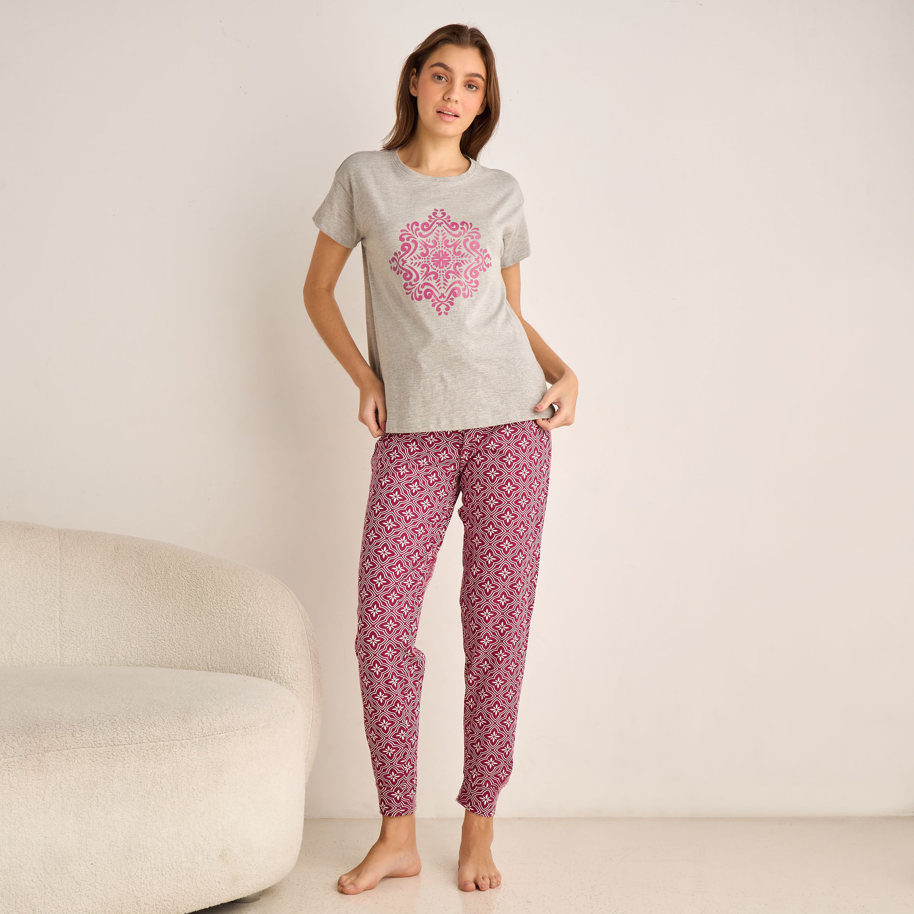 Pyjama Set Printed T-shirt & Pyjama-women-clothing-nightwear-pyjamas-longsets-image-1