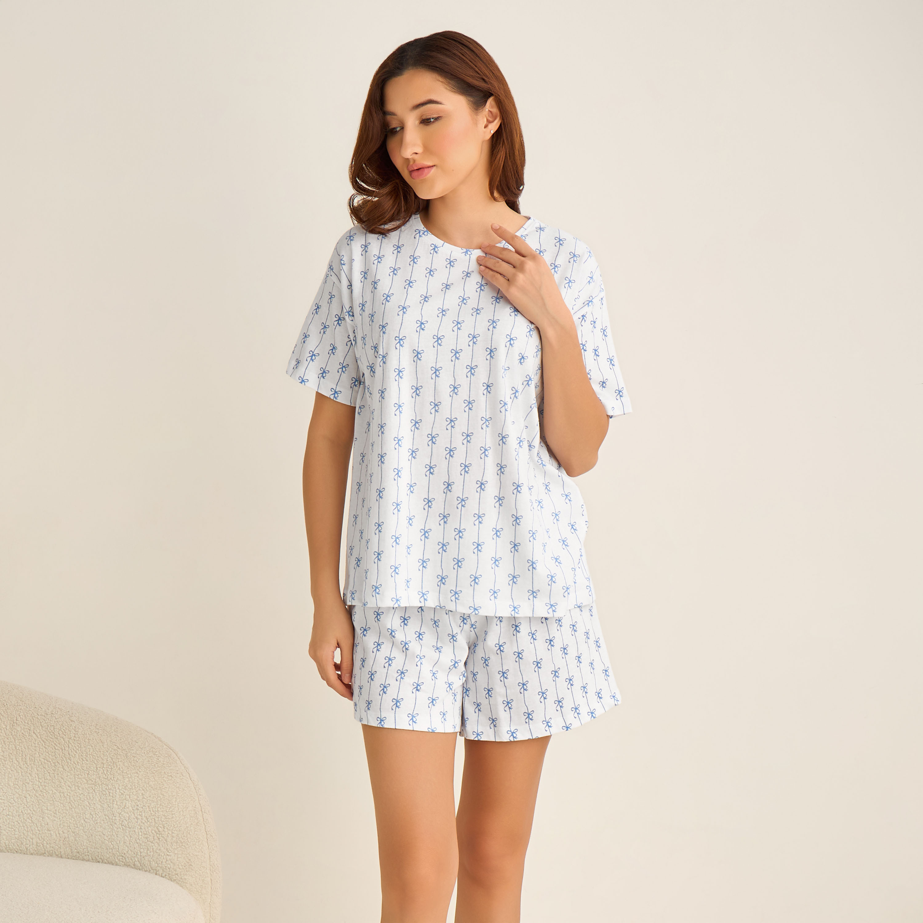 طقم بيجاما شورت تيشيرت مع شورت-women-clothing-nightwear-pyjamas-shortsets-image-7