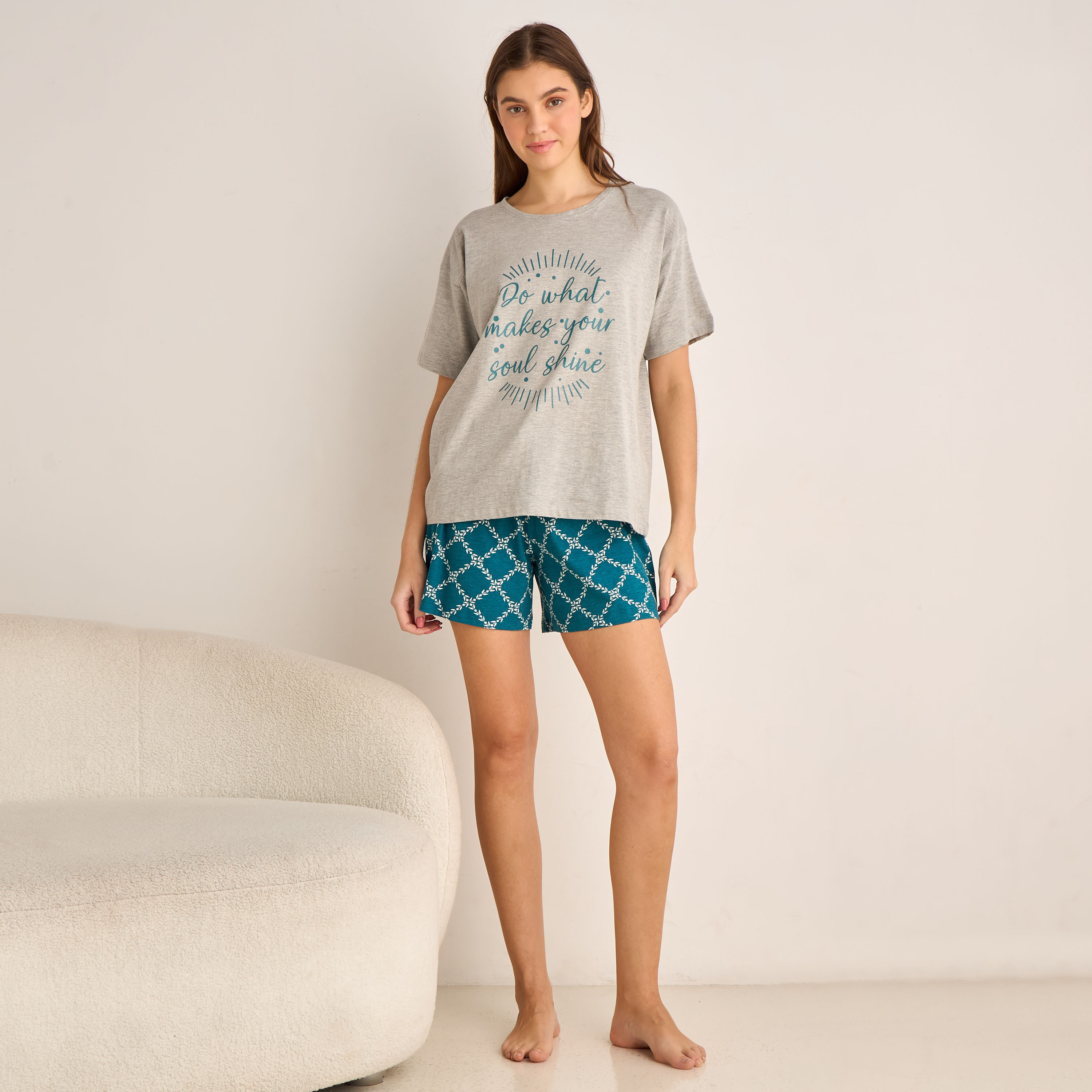 طقم بيجاما شورت تيشيرت مع شورت-women-clothing-nightwear-pyjamas-shortsets-image-6