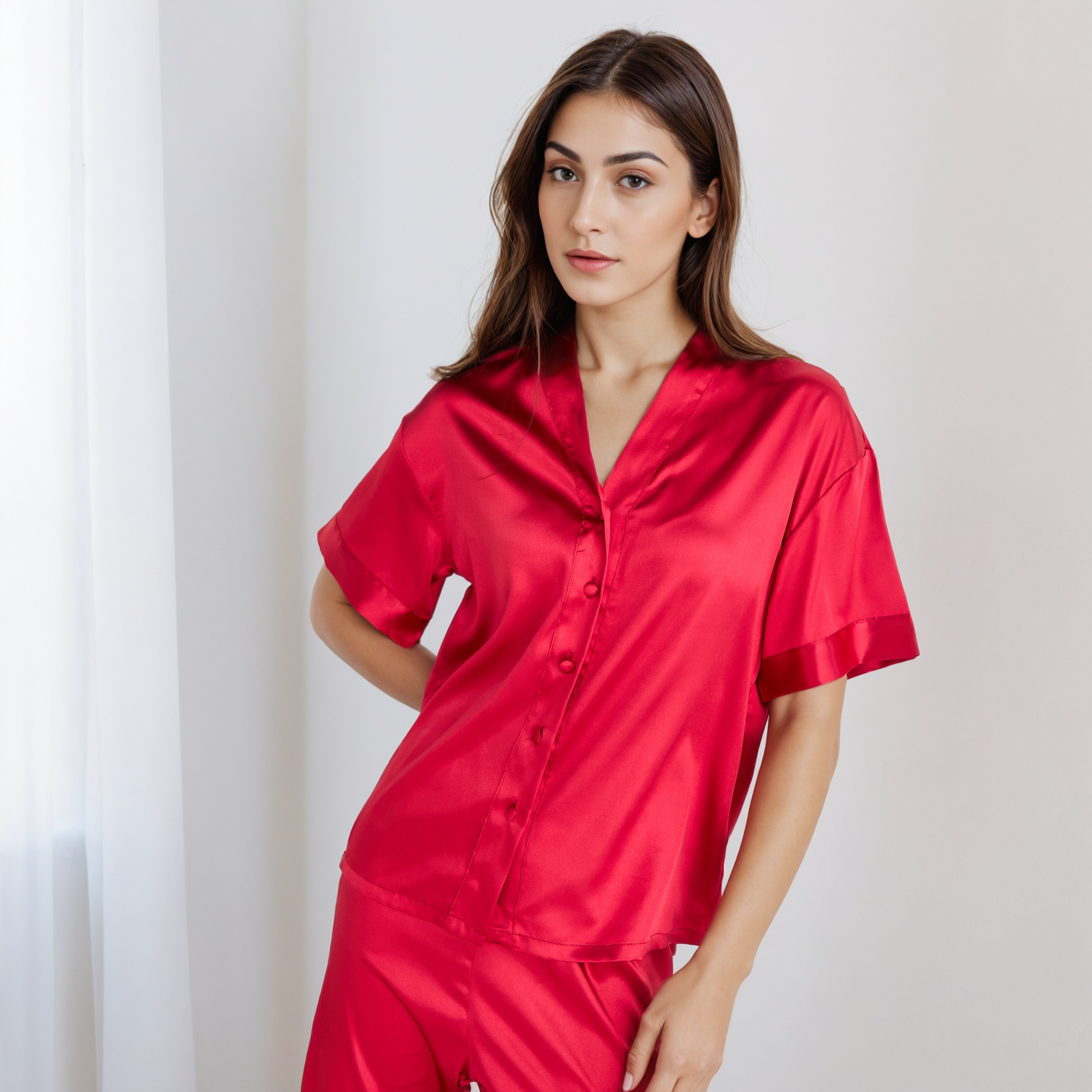 Pyjama Set Button-Down Shirt & Trousers-women-clothing-nightwear-pyjamas-longsets-image-2