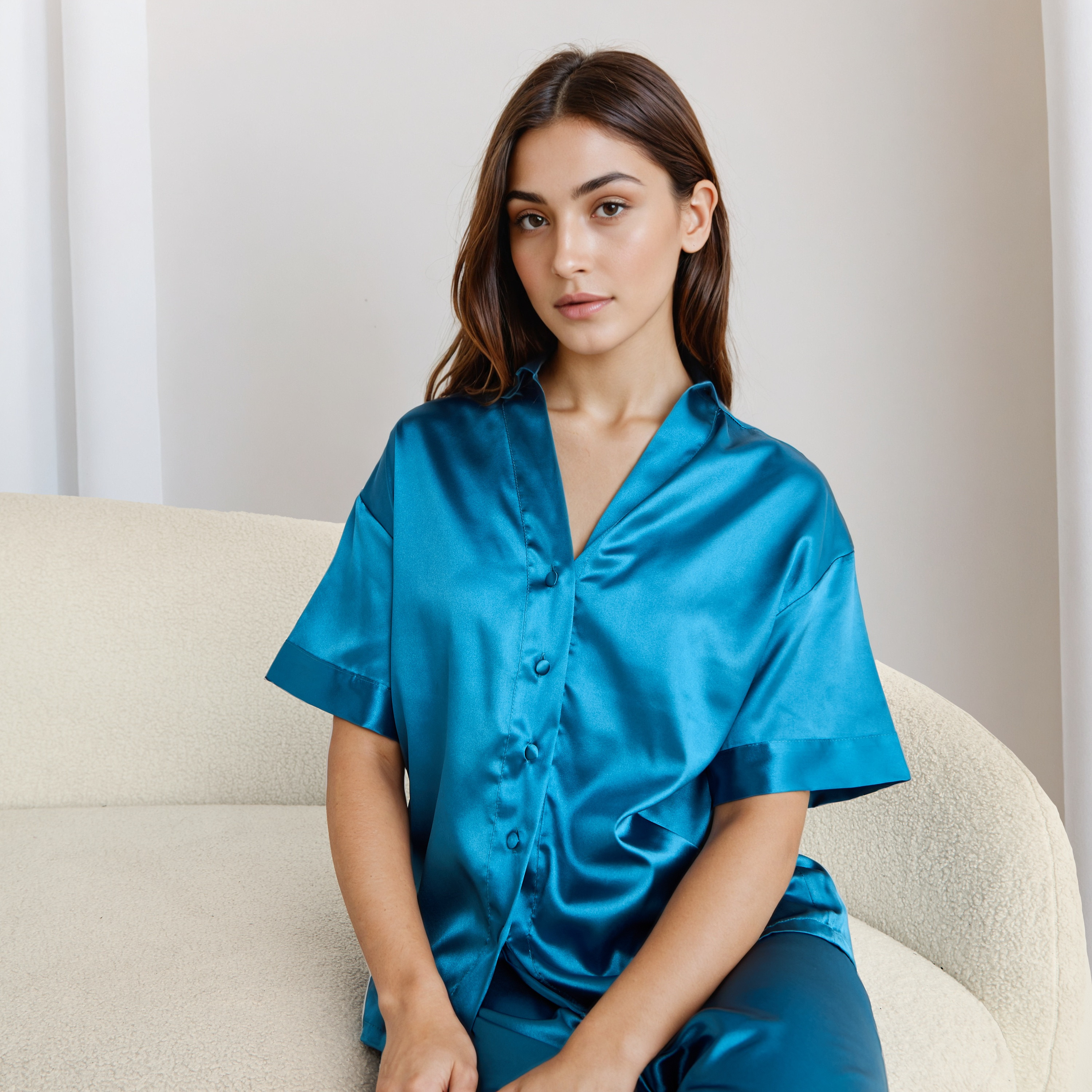 Pyjama Set Button-Down Shirt & Trousers-women-clothing-nightwear-pyjamas-longsets-image-1
