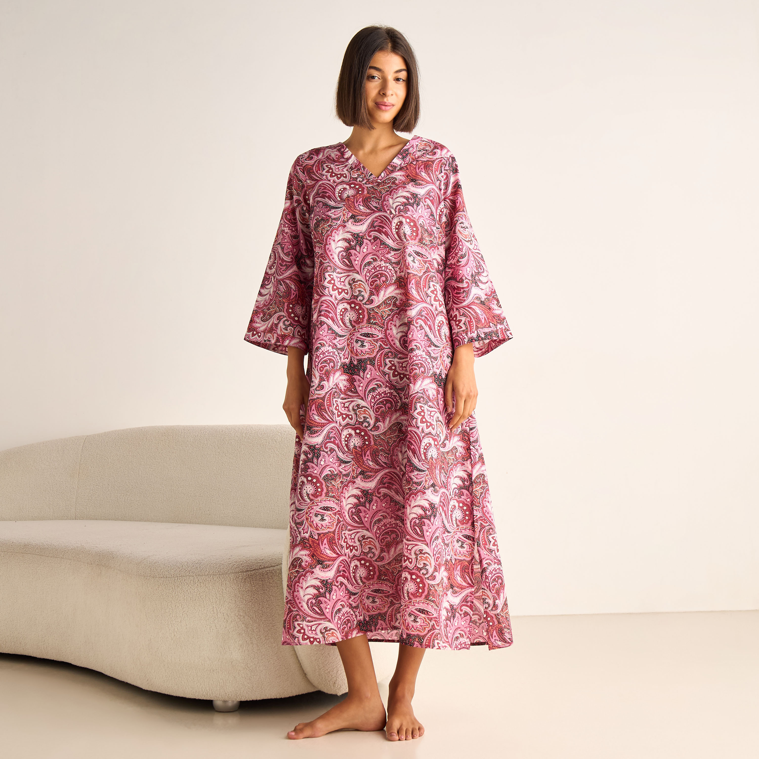 فستان نوم قطن بأكمام طويلة وطبعات-women-clothing-nightwear-nighties-image-2