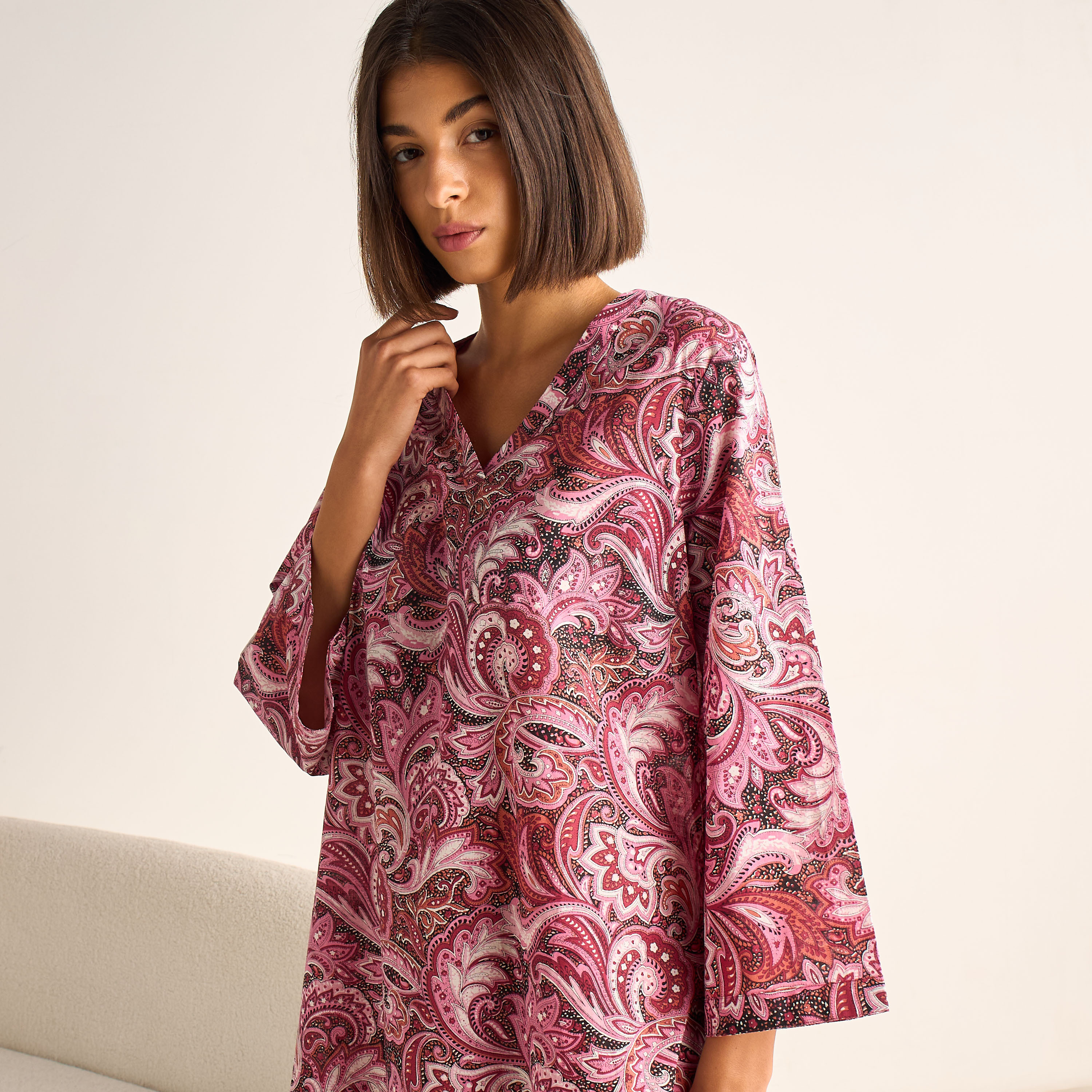 فستان نوم قطن بأكمام طويلة وطبعات-women-clothing-nightwear-nighties-image-5