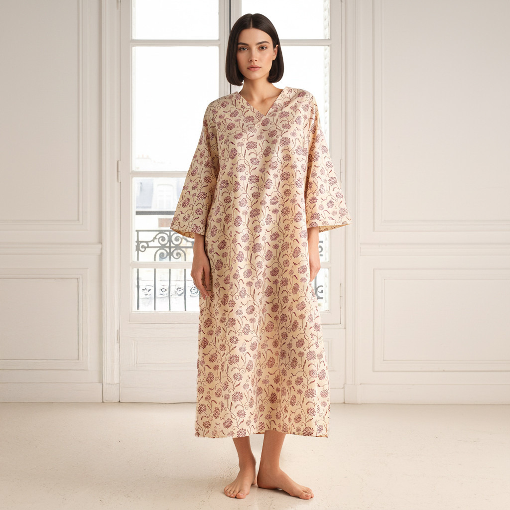 فستان نوم قطن بأكمام طويلة وطبعات-women-clothing-nightwear-nighties-image-1