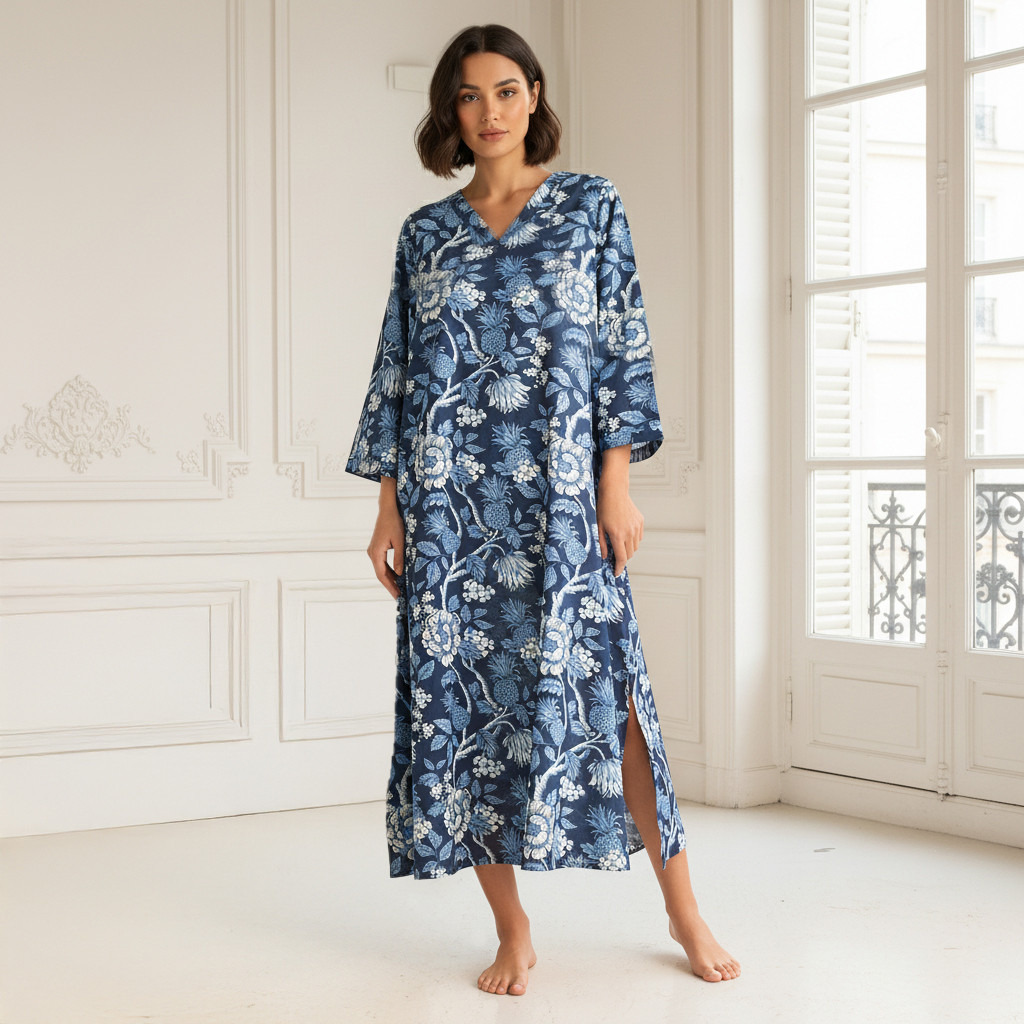 فستان نوم قطن بأكمام طويلة وطبعات-women-clothing-nightwear-nighties-image-1