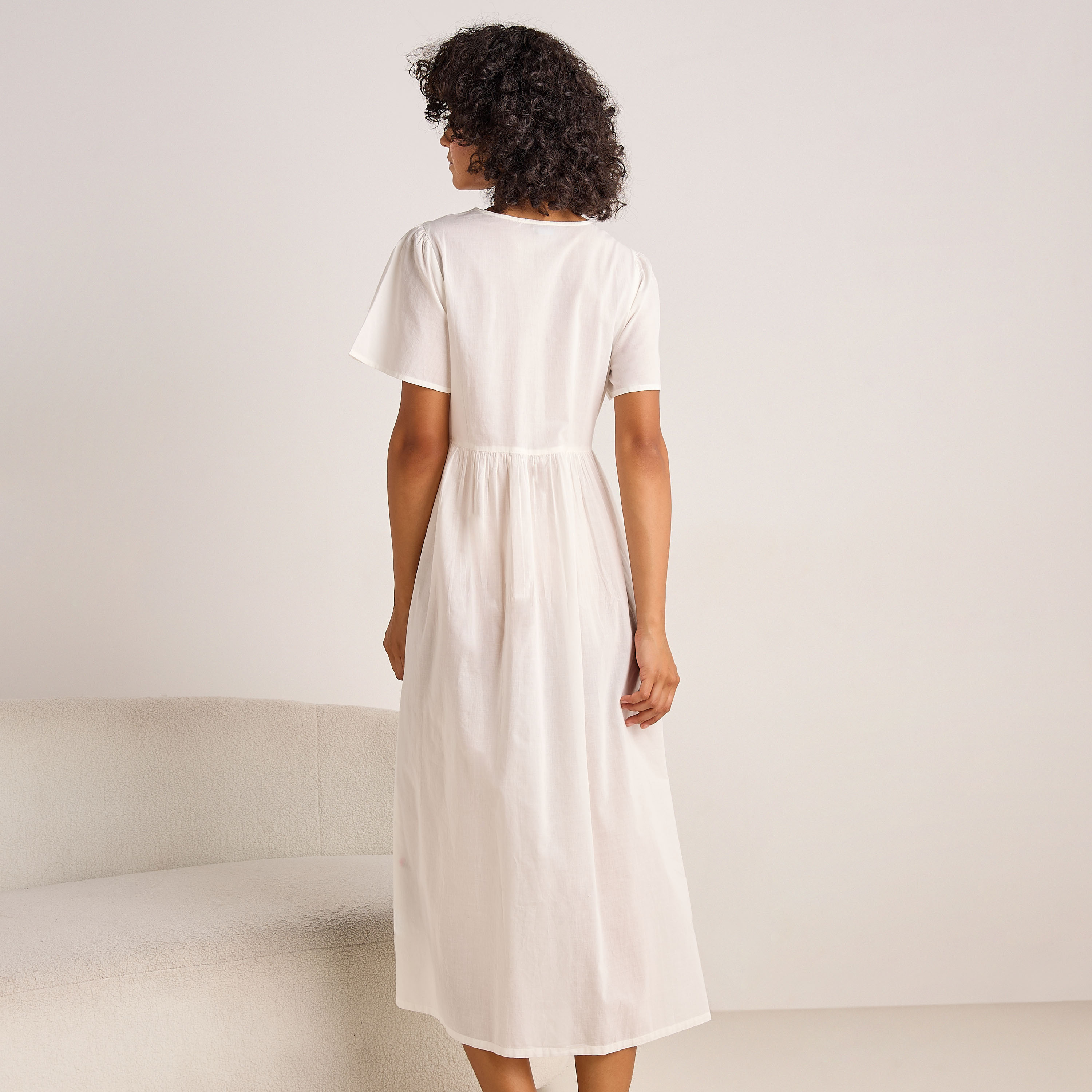 Night Dress Short Sleeves with Floral Embroidery Cotton-women-clothing-nightwear-nighties-image-4