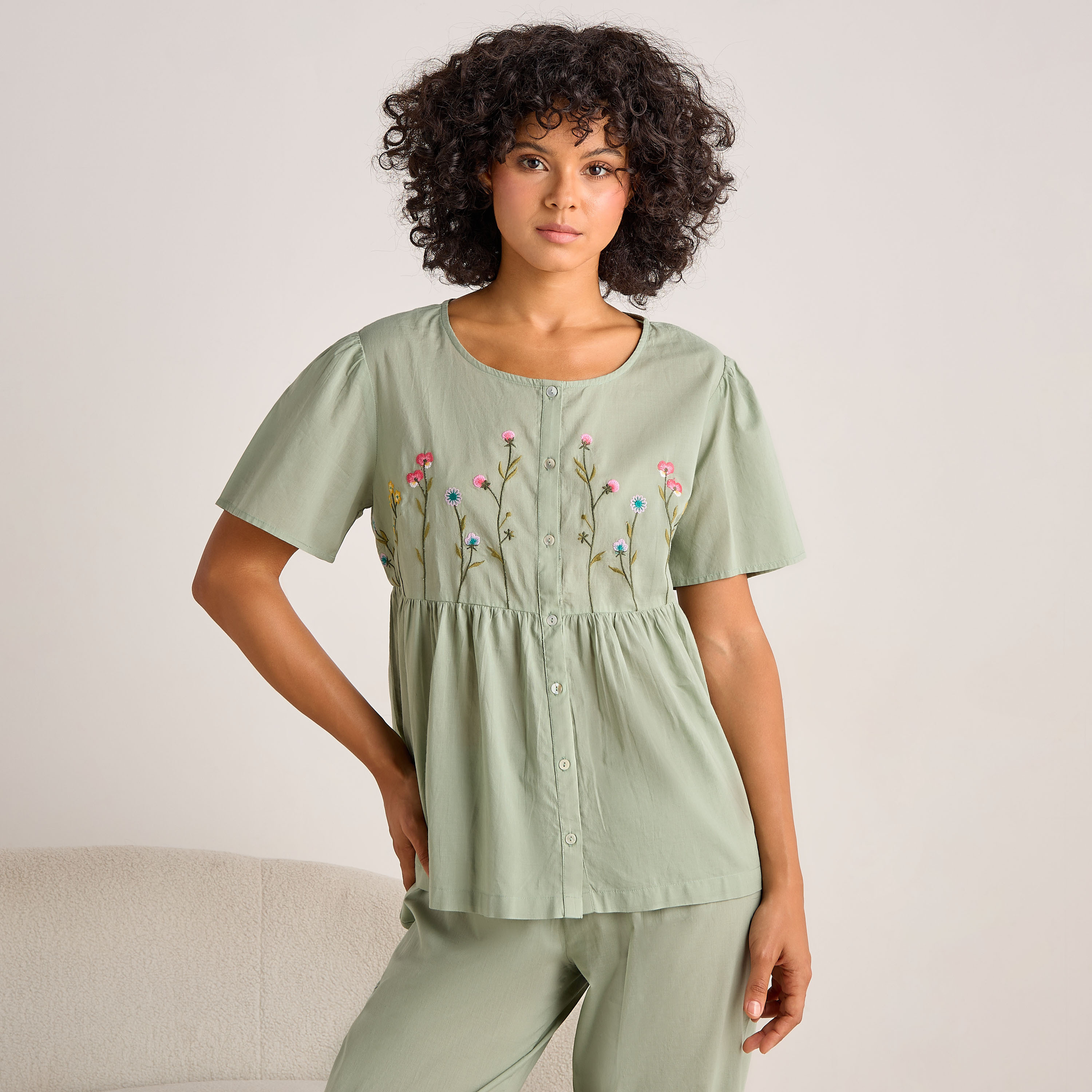 Pyjama Set Button-Down Top and Pants Cotton-women-clothing-nightwear-pyjamas-longsets-image-2