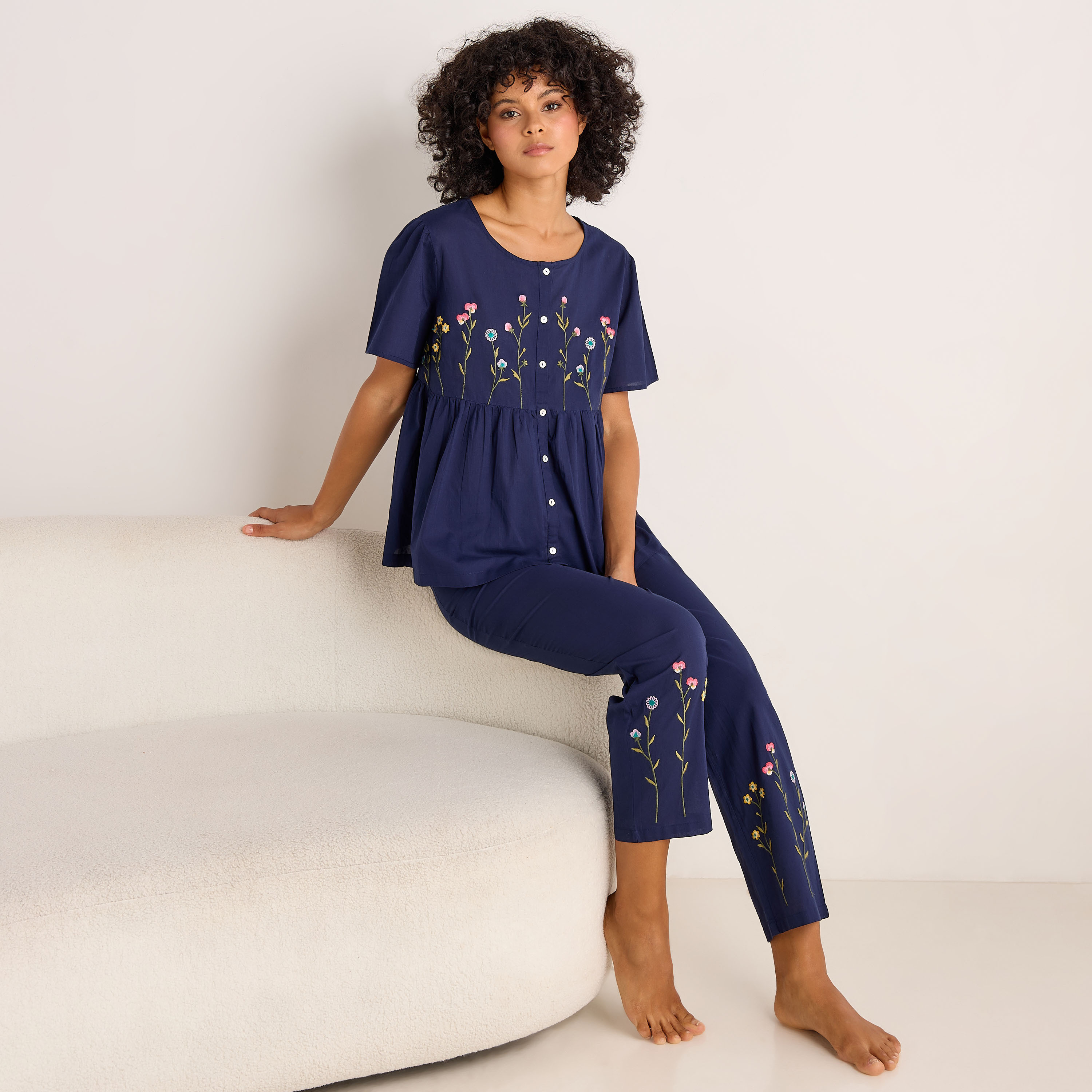 Pyjama Set Button-Down Top and Pants Cotton-women-clothing-nightwear-pyjamas-longsets-image-1