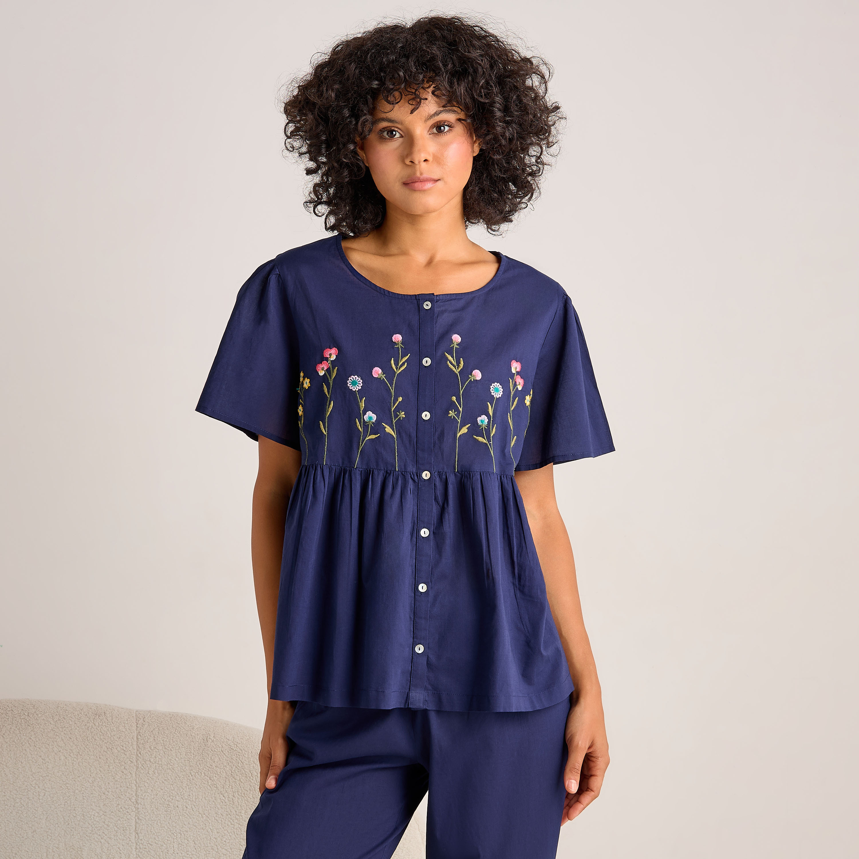 Pyjama Set Button-Down Top and Pants Cotton-women-clothing-nightwear-pyjamas-longsets-image-2