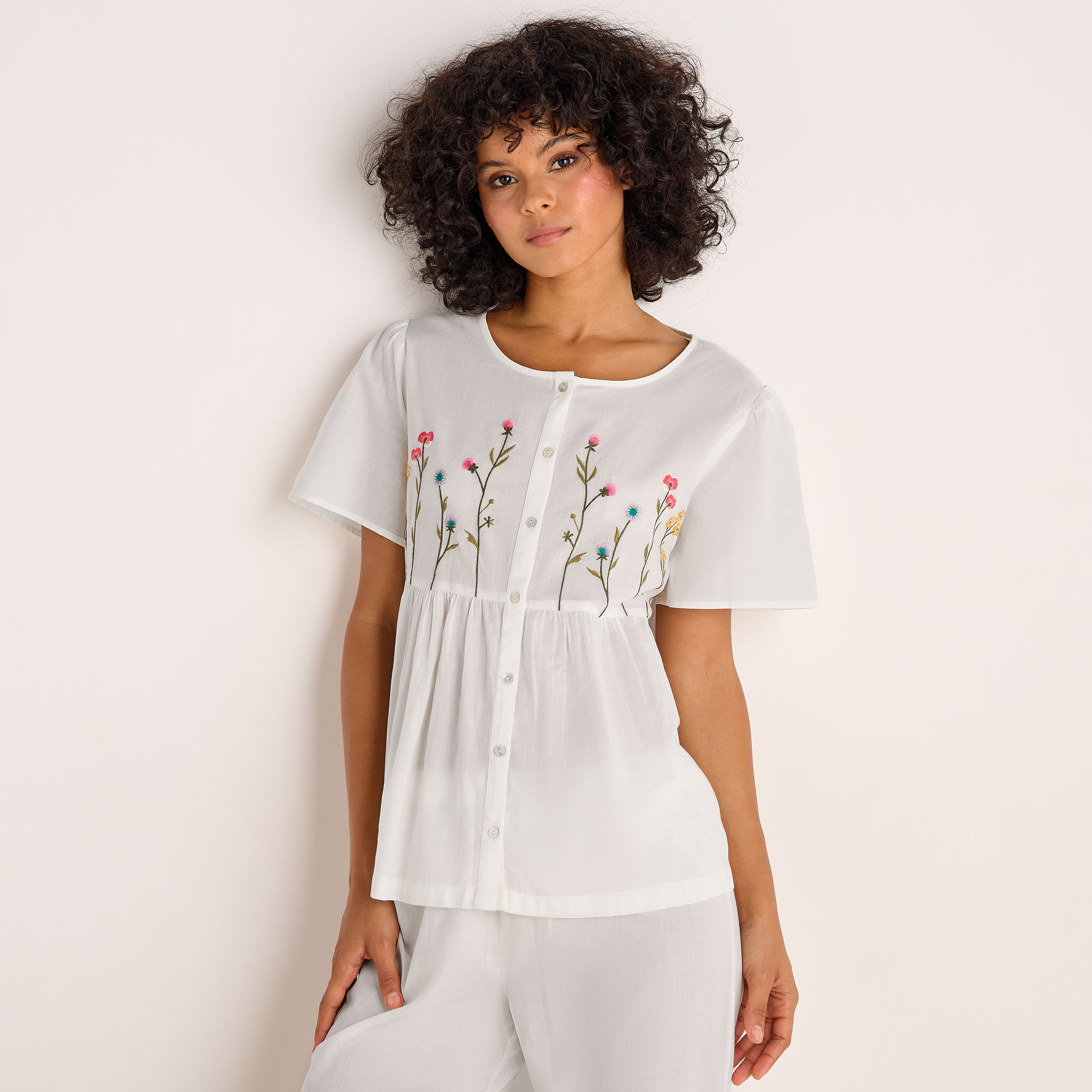 Pyjama Set Button-Down Top and Pants Cotton-women-clothing-nightwear-pyjamas-longsets-image-2