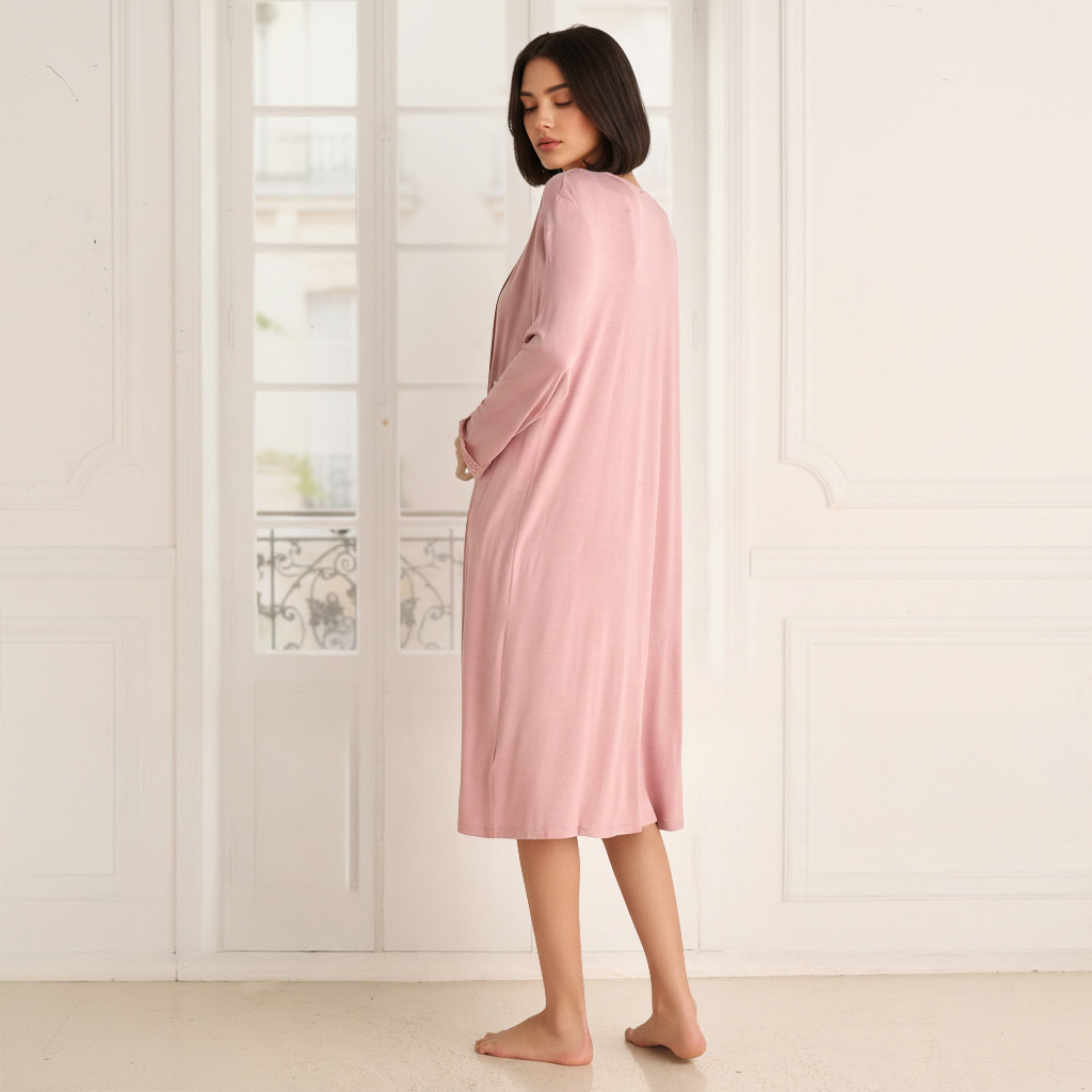 Night Dress with Robe Sleeveless Lace Detail-women-clothing-nightwear-nighties-image-2