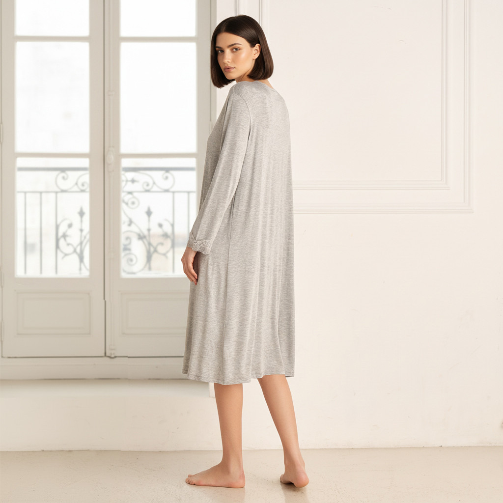 Night Dress with Robe Sleeveless Lace Detail-women-clothing-nightwear-nighties-image-2