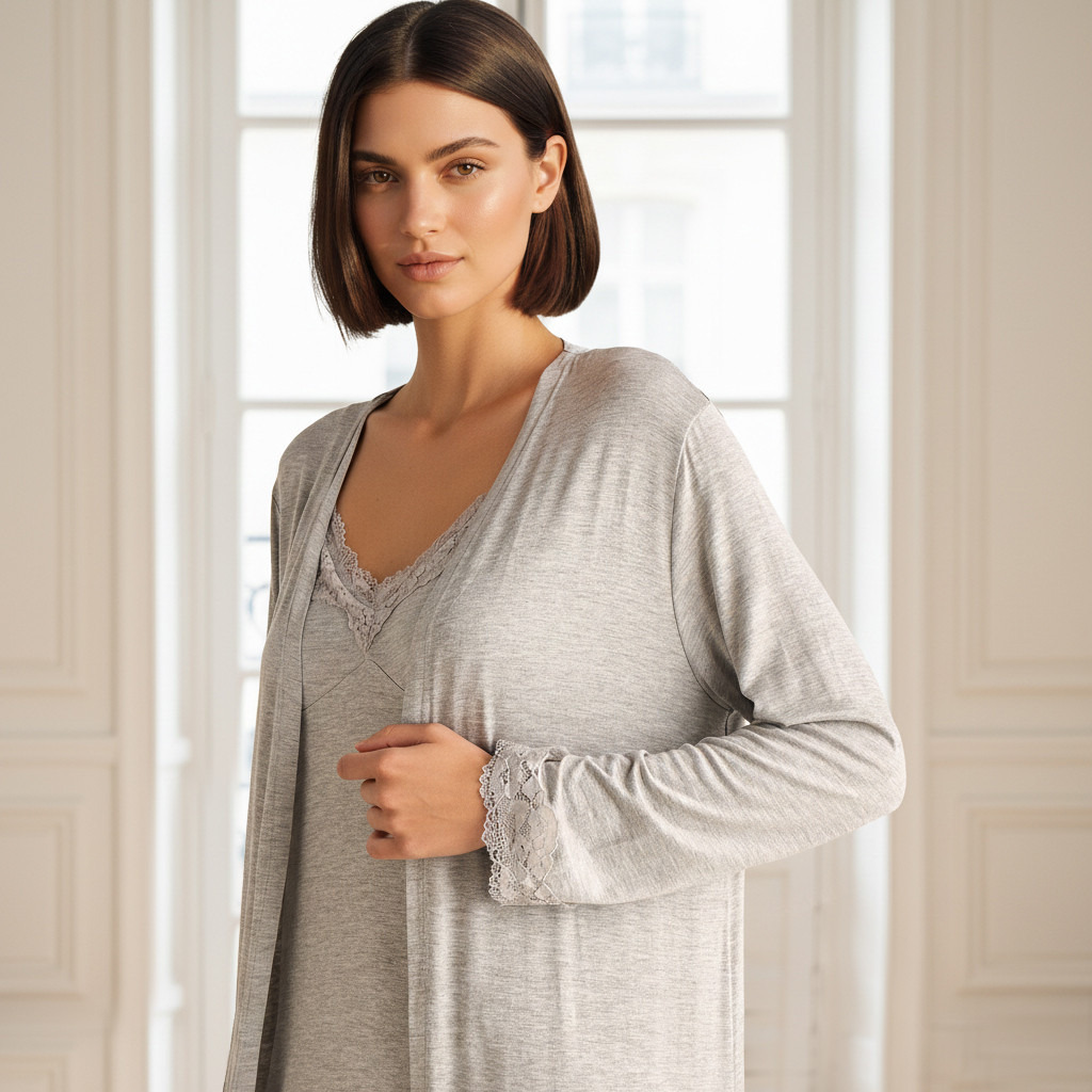 Night Dress with Robe Sleeveless Lace Detail-women-clothing-nightwear-nighties-image-3