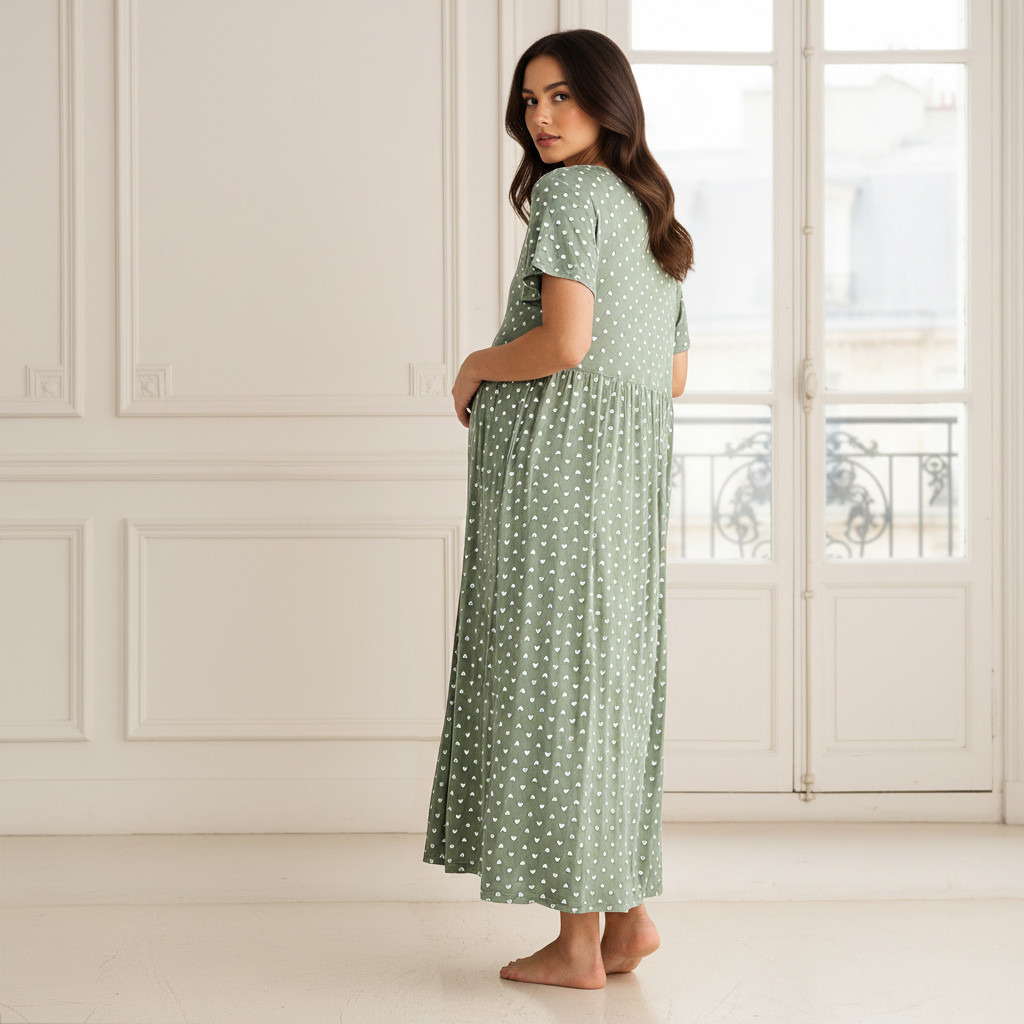 فستان نوم للحوامل ماكسي بأكمام قصيرة بطبعات قلوب-women-clothing-nightwear-nighties-image-2