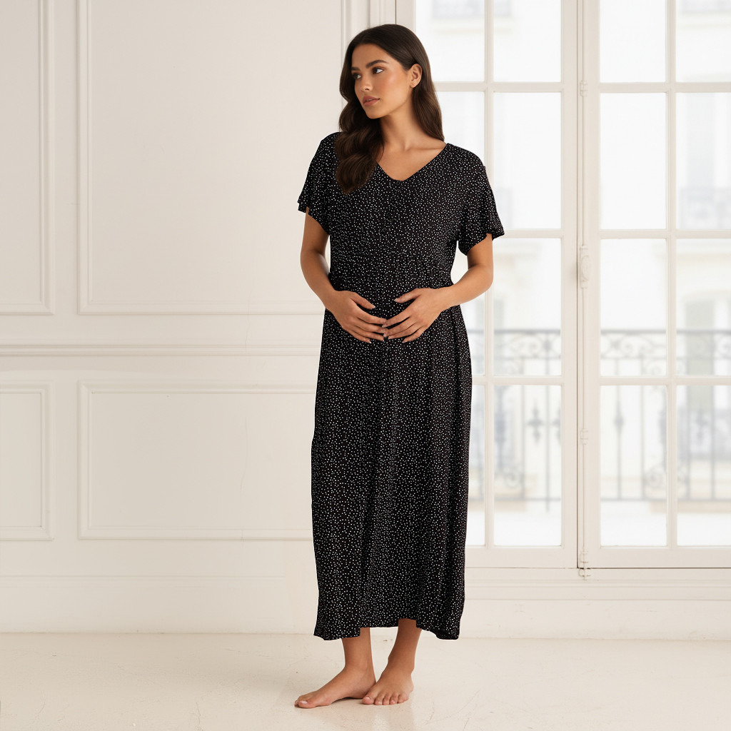 Maxi Maternity Night Dress Short Sleeves with Polka Dot Print-PROMO_SP_SA_BUNDLE_2FOR159_180925-image-1