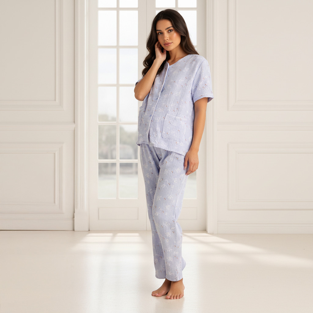 Maternity Pyjama Set Shirt & Pants Cotton-women-clothing-nightwear-pyjamas-longsets-image-1