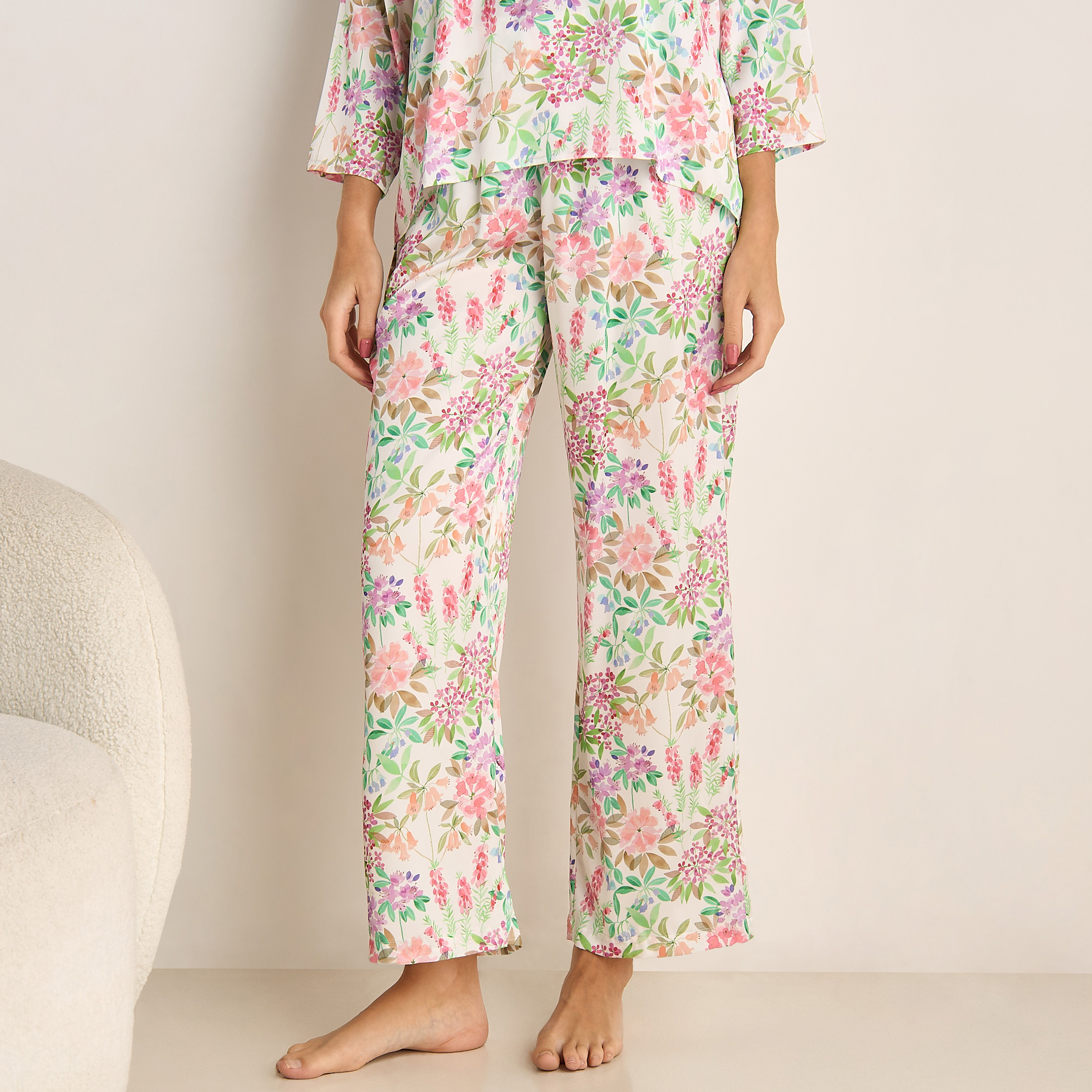 طقم بنطلون وبلوزة بيجاما بياقة V-women-clothing-nightwear-pyjamas-longsets-image-3