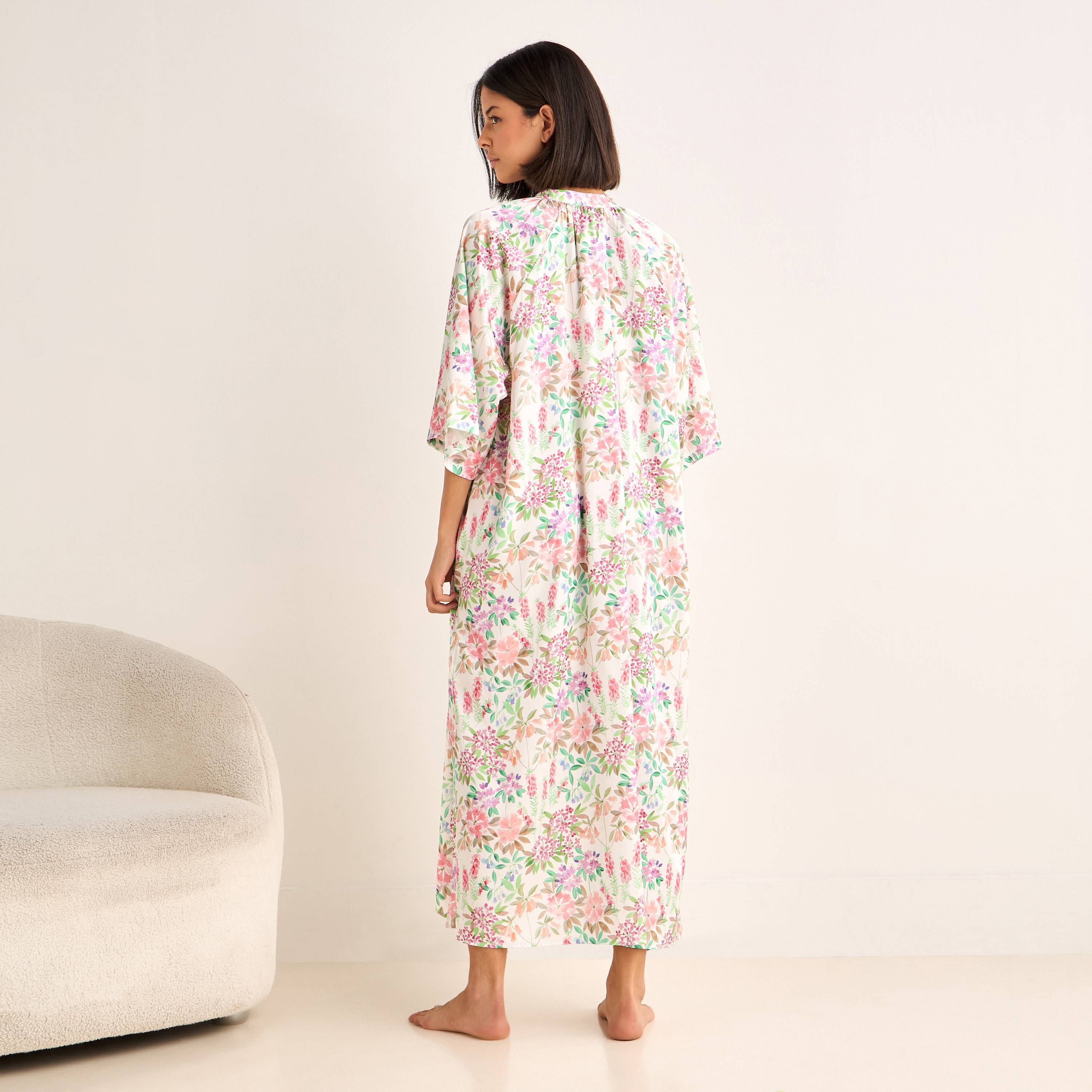 Night Gown 3/4 Sleeve Floral Print-women-clothing-nightwear-nighties-image-3