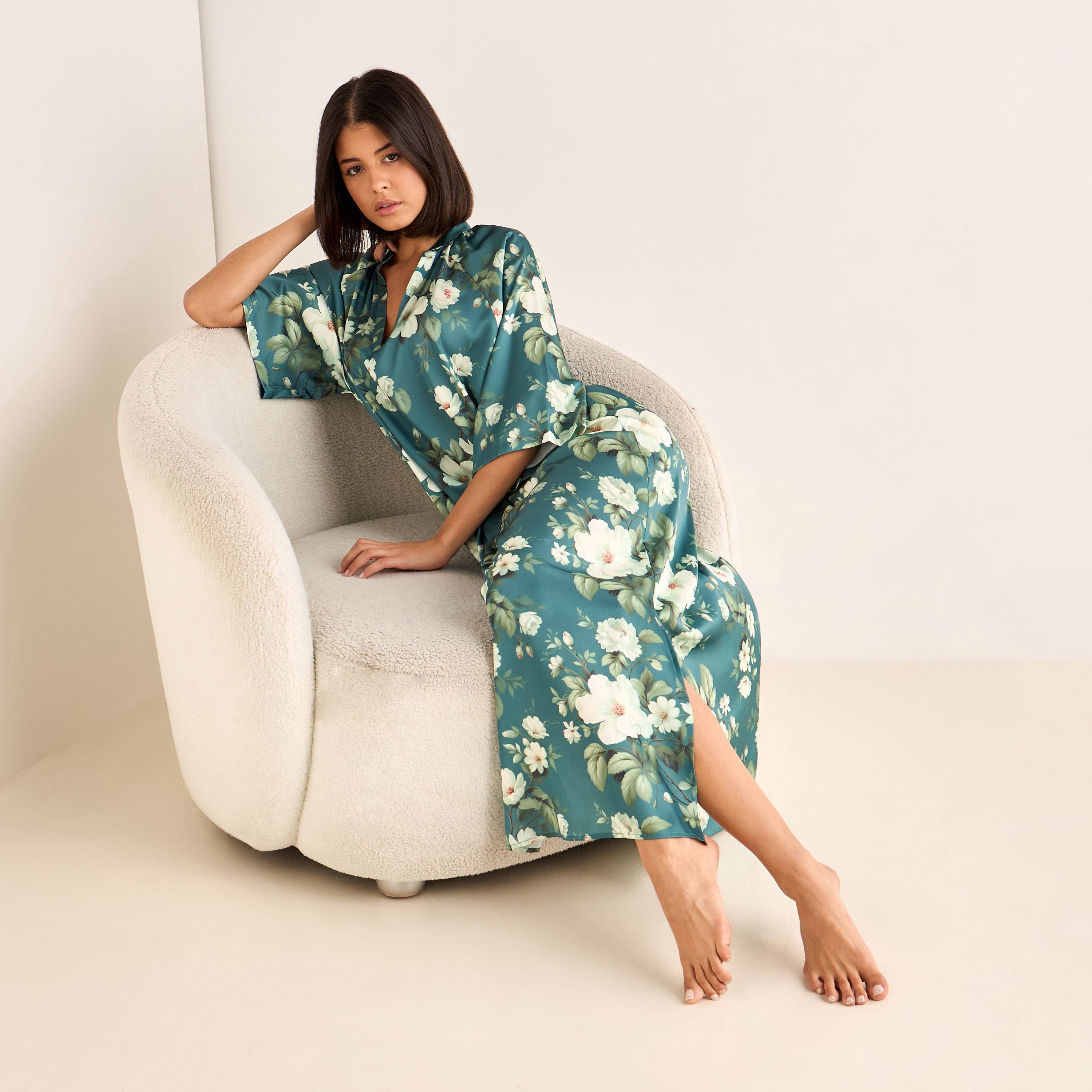Night Gown 3/4 Sleeve Floral Print-women-clothing-nightwear-nighties-image-2