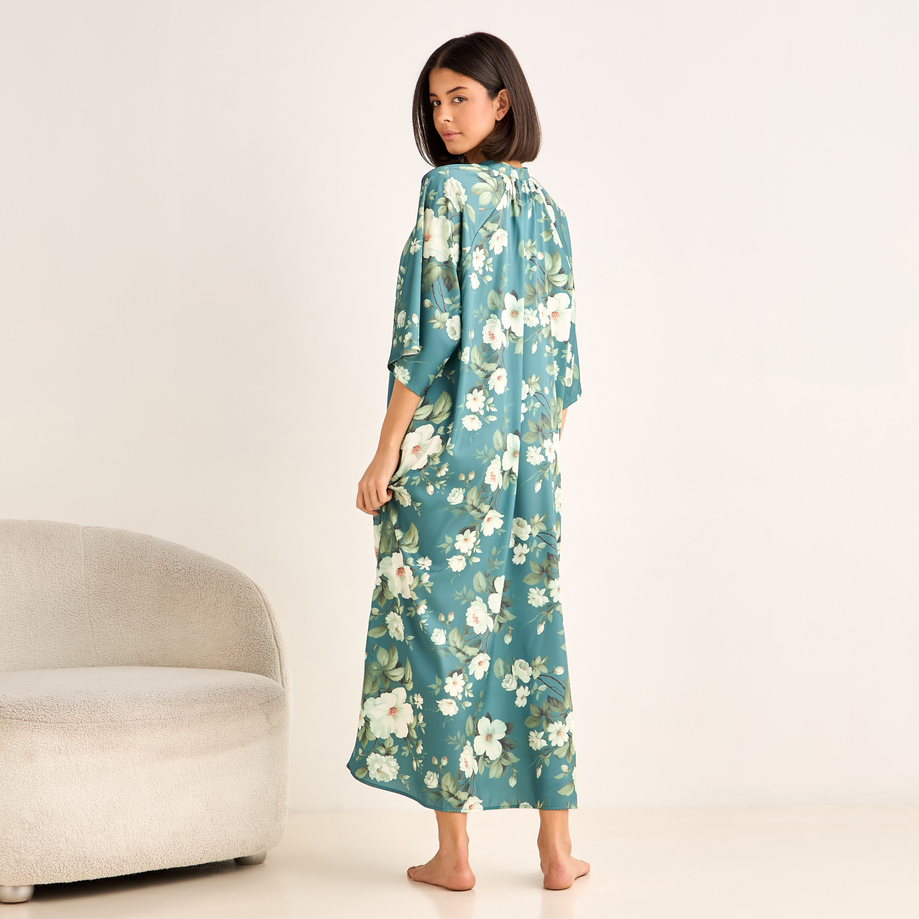 Night Gown 3/4 Sleeve Floral Print-women-clothing-nightwear-nighties-image-3
