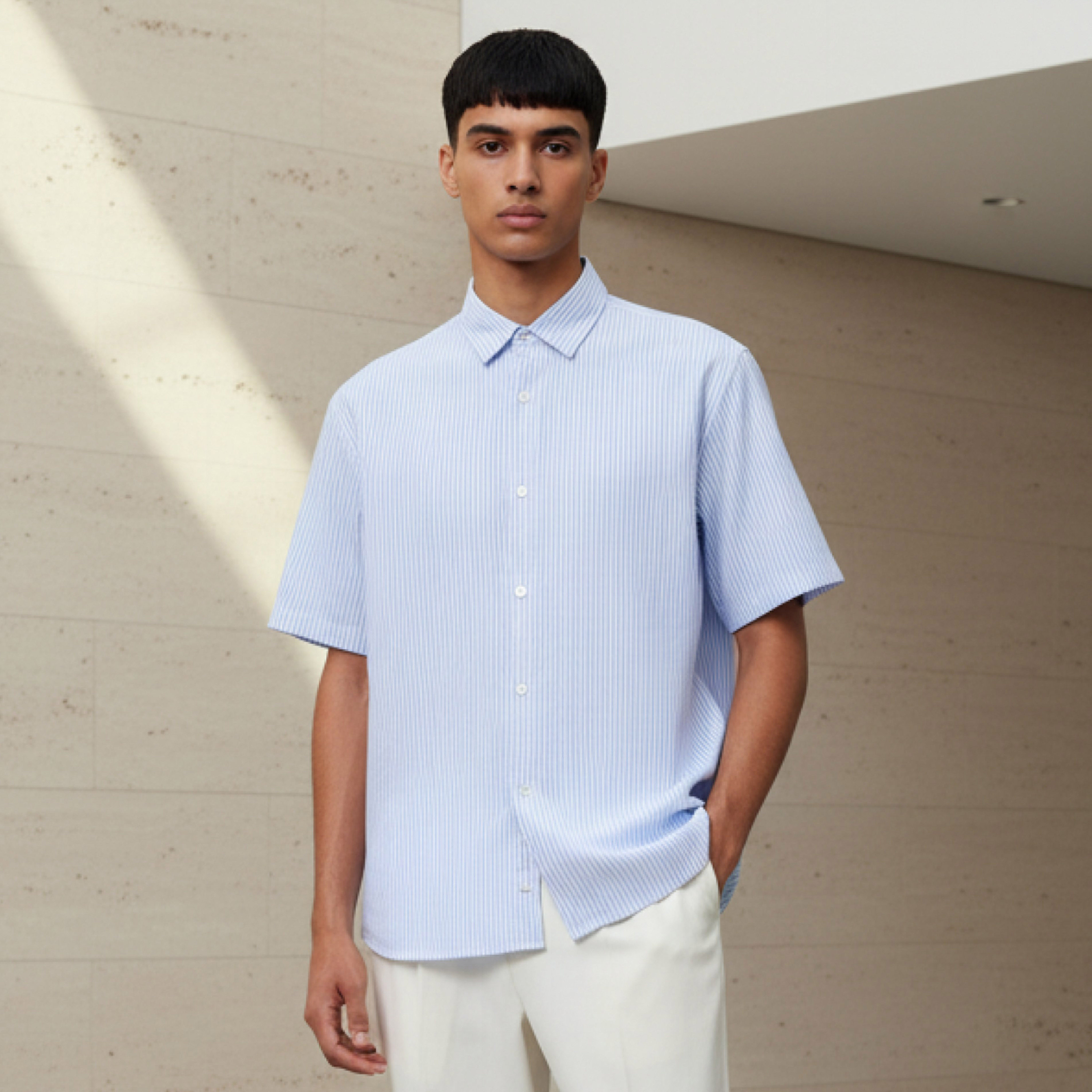 Men Regular Fit Collared Striped Short Sleeves Shirt-men-clothing-shirts-image-1