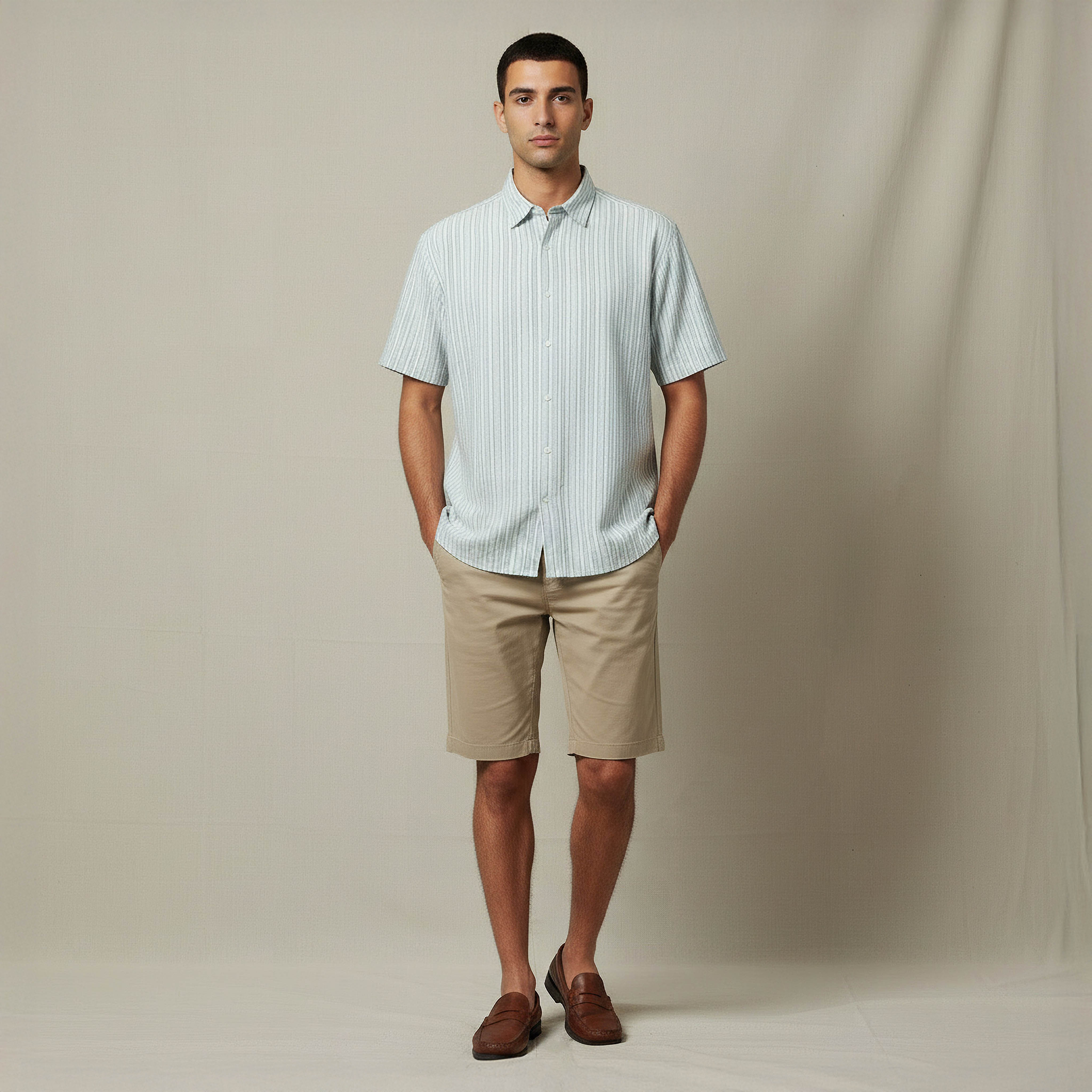Men Regular Fit Collared Striped Short Sleeves Shirt-men-clothing-shirts-image-2