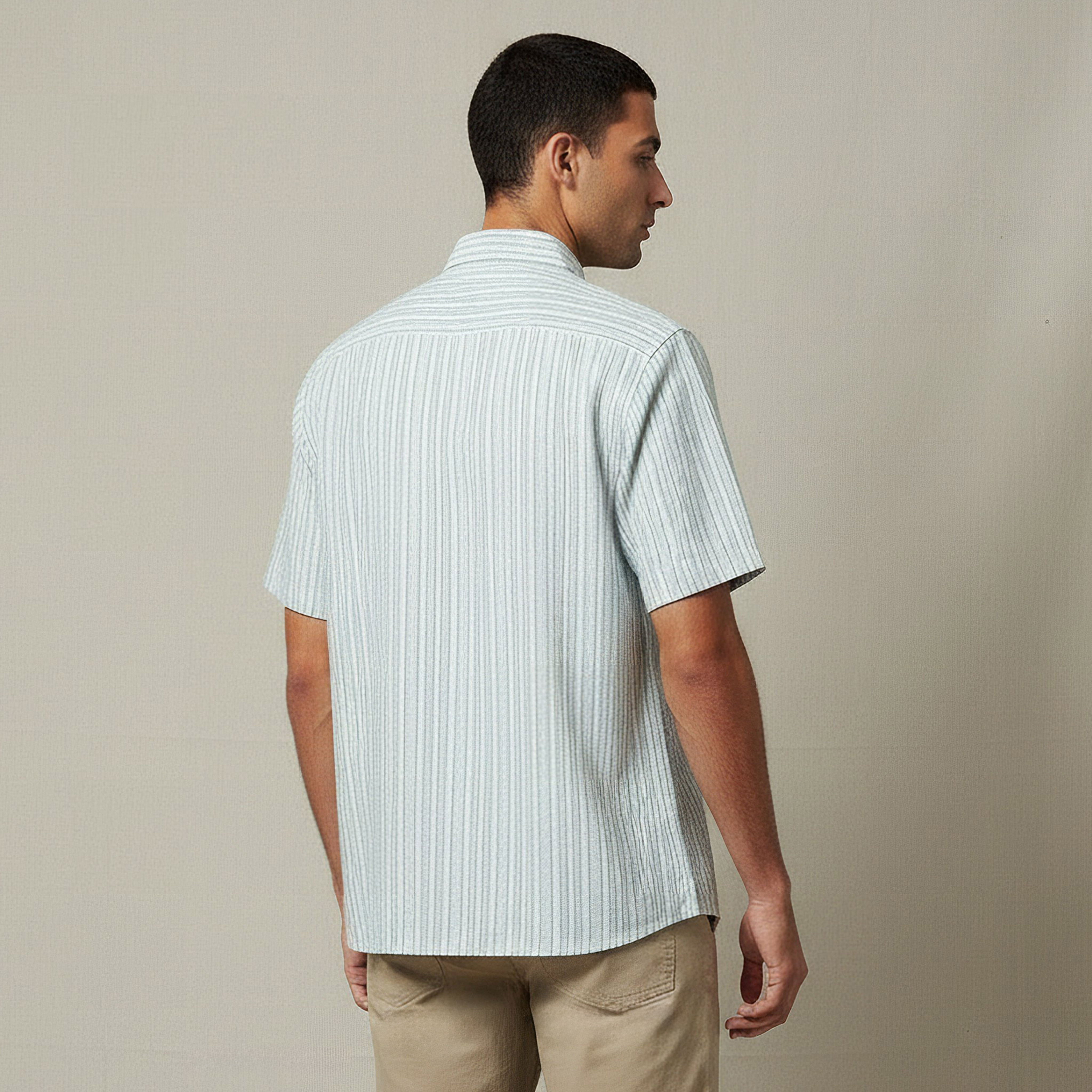 Men Regular Fit Collared Striped Short Sleeves Shirt-men-clothing-shirts-image-3