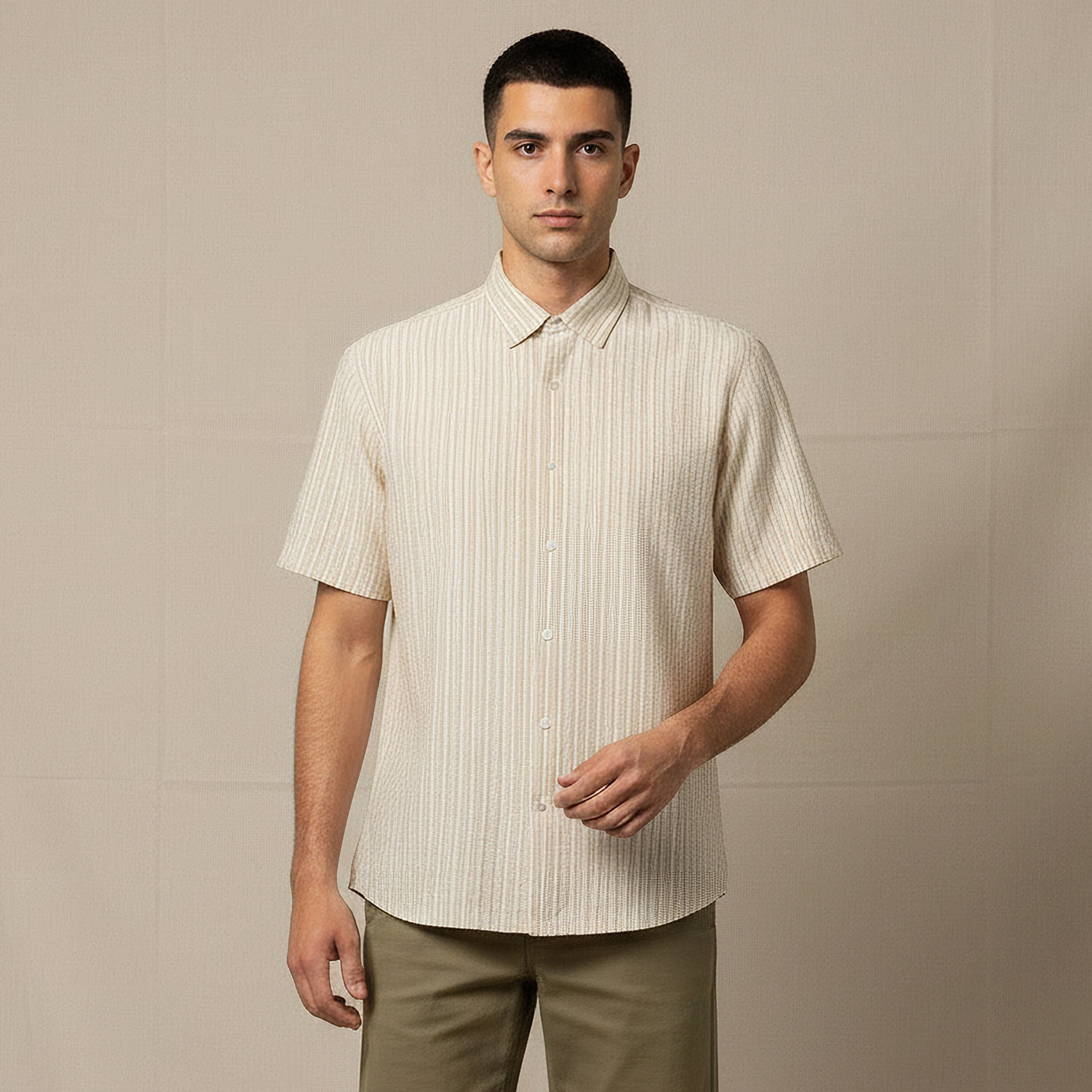 Men Regular Fit Collared Striped Short Sleeves Shirt-men-clothing-shirts-image-1