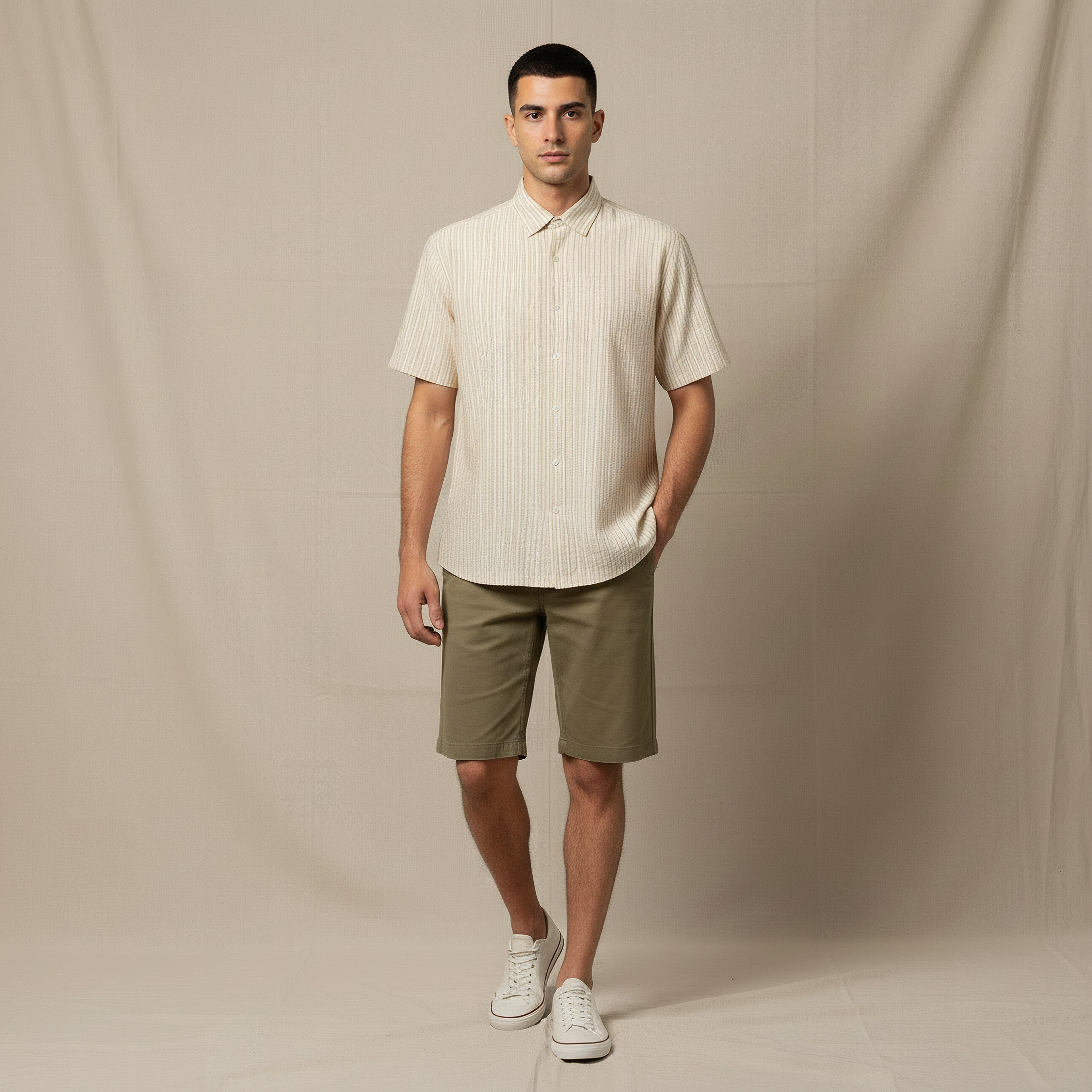 Men Regular Fit Collared Striped Short Sleeves Shirt-men-clothing-shirts-image-2